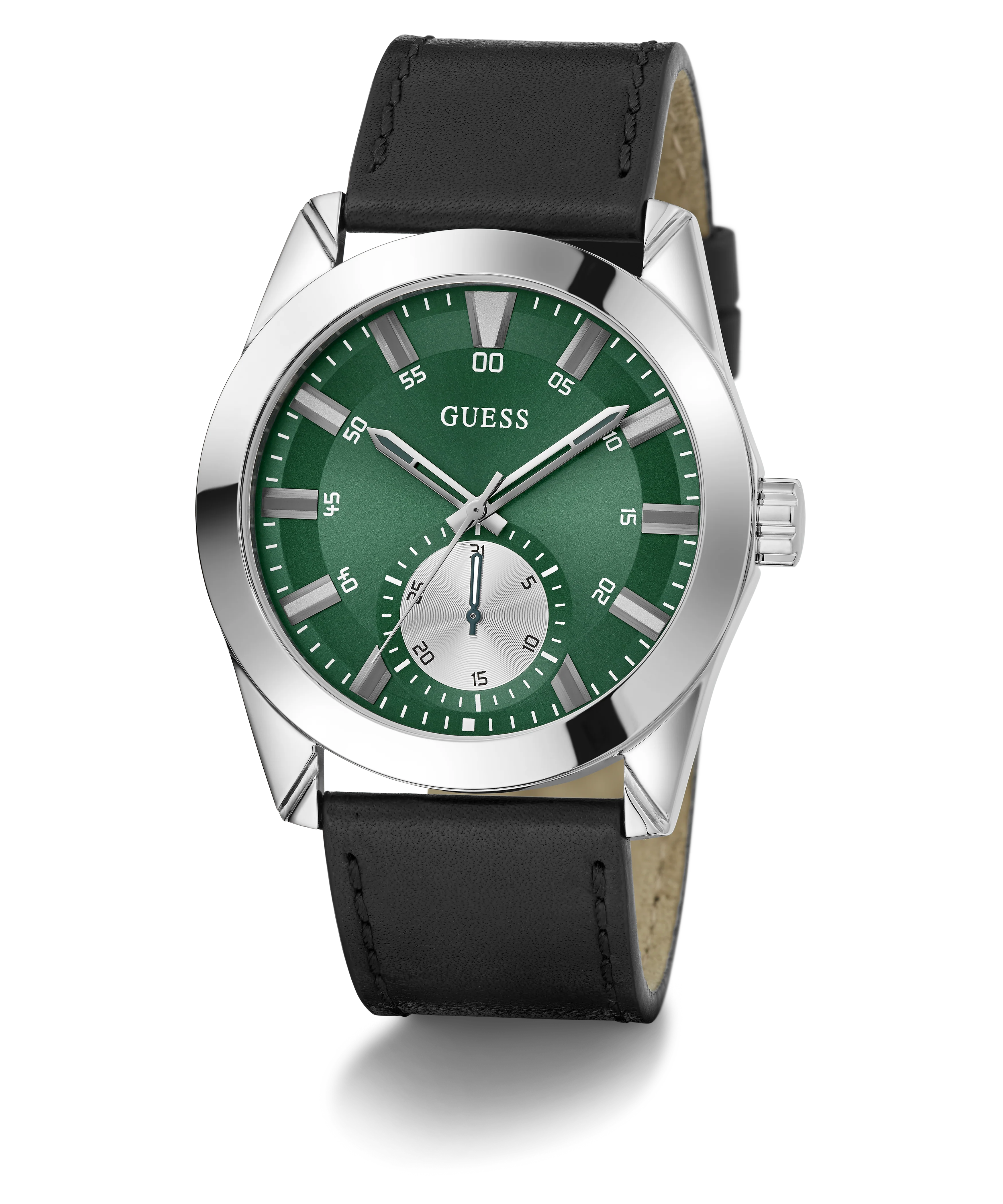 GUESS Mens Black Silver Tone Multi-function Watch
