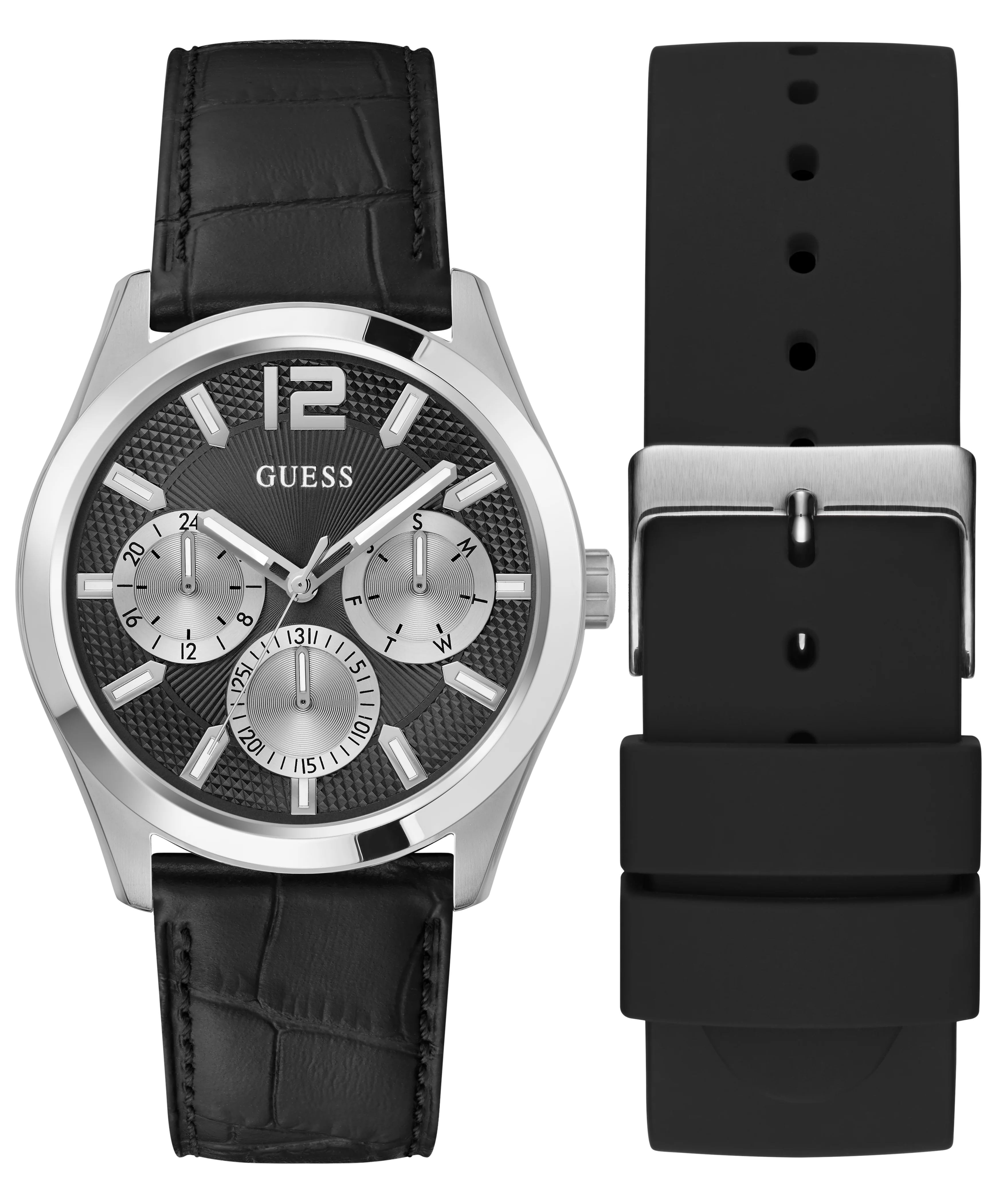 GUESS Mens Silver Tone Multi-function Watch Gift Set