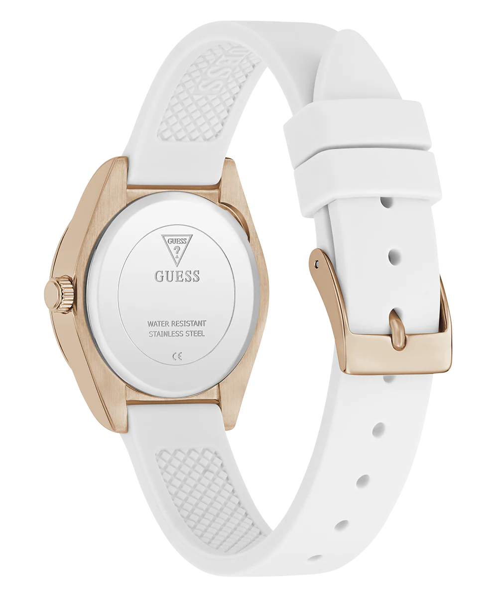 GUESS Ladies Mini Luna White Rose Gold Tone Analog Watch