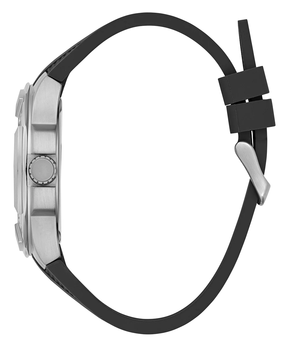 GUESS Mens Black Silver Tone Multi-function Watch
