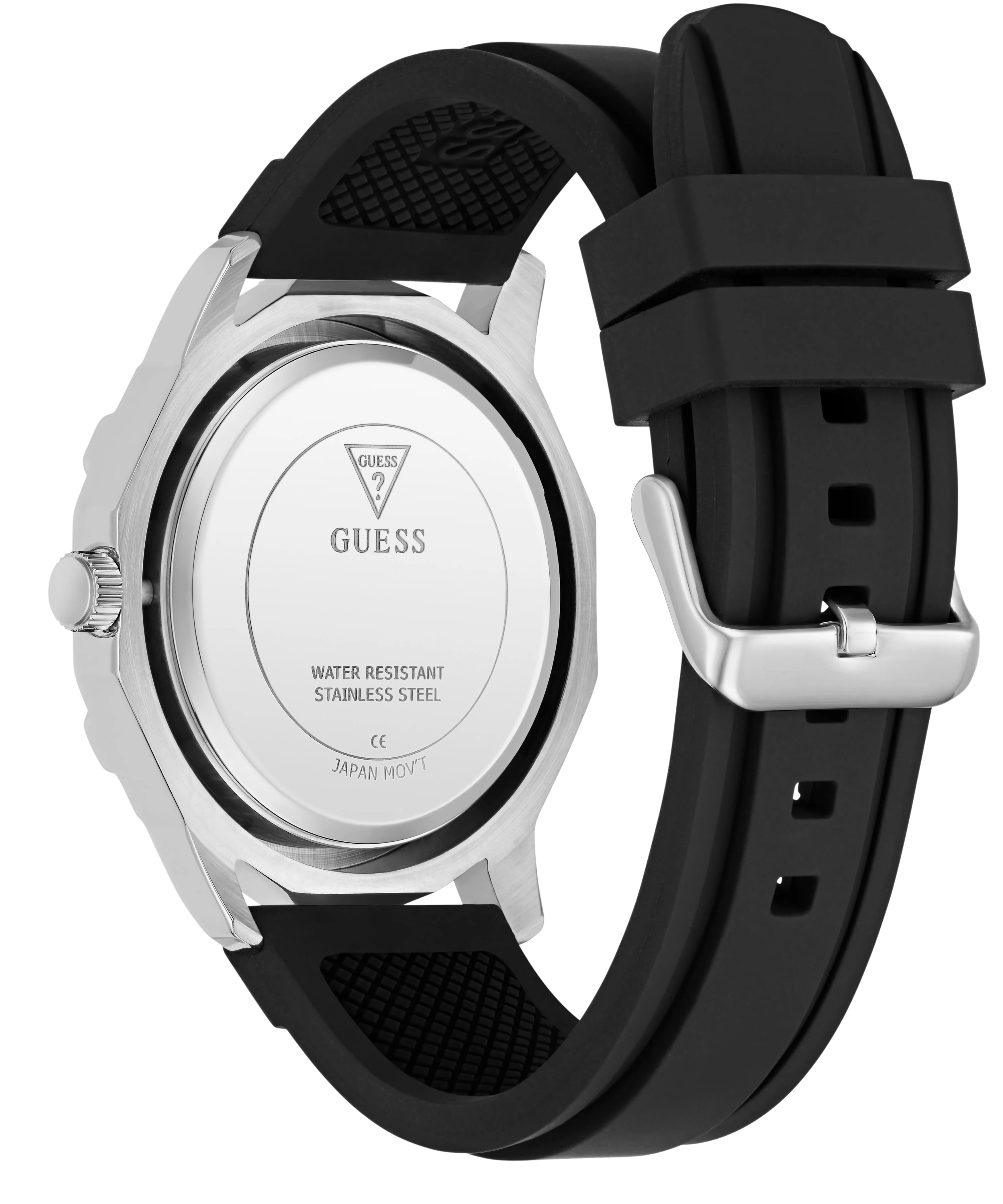 GUESS Mens Black Silver Tone Multi-function Watch