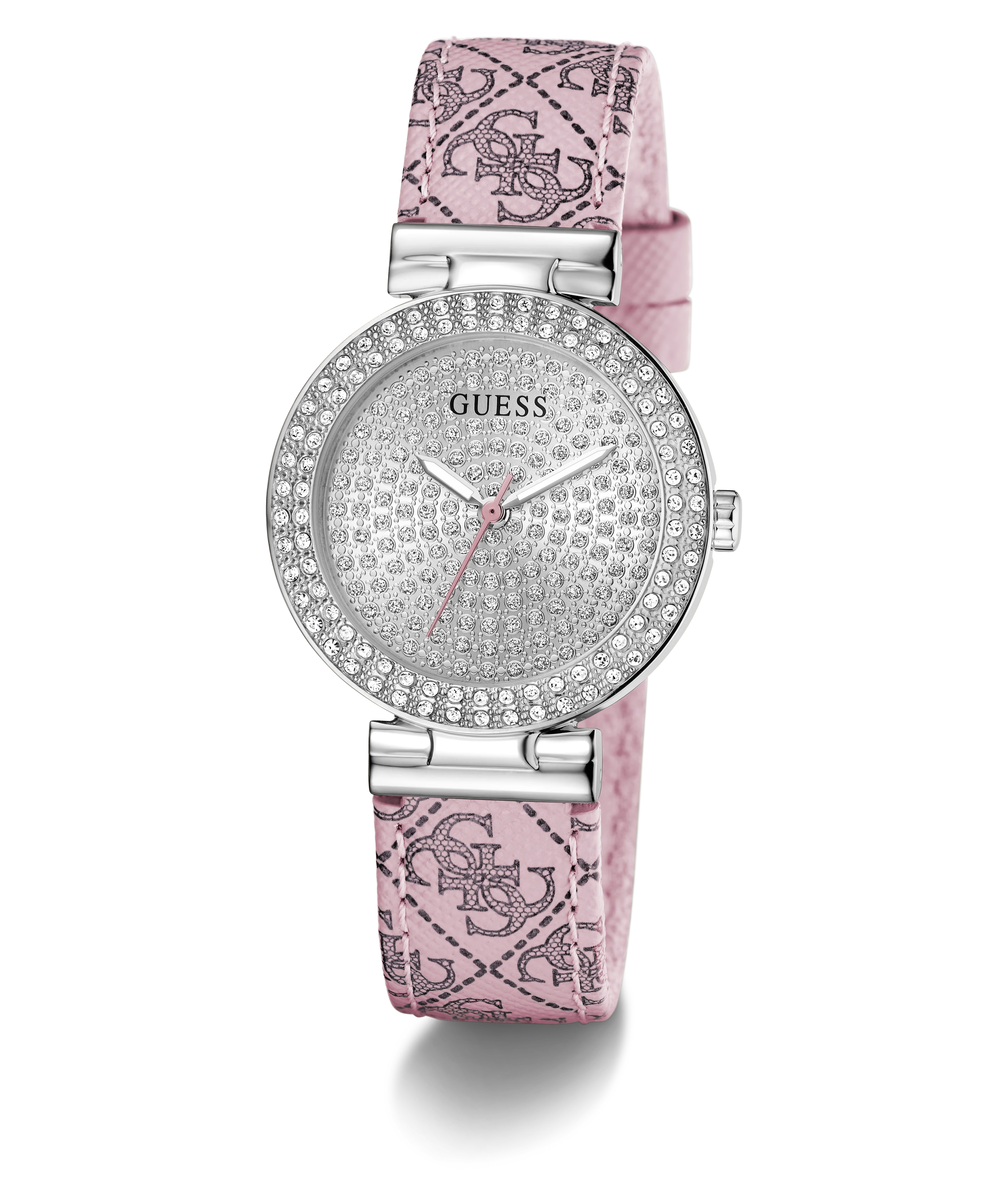 GUESS Ladies Pink Silver Tone Analog Watch