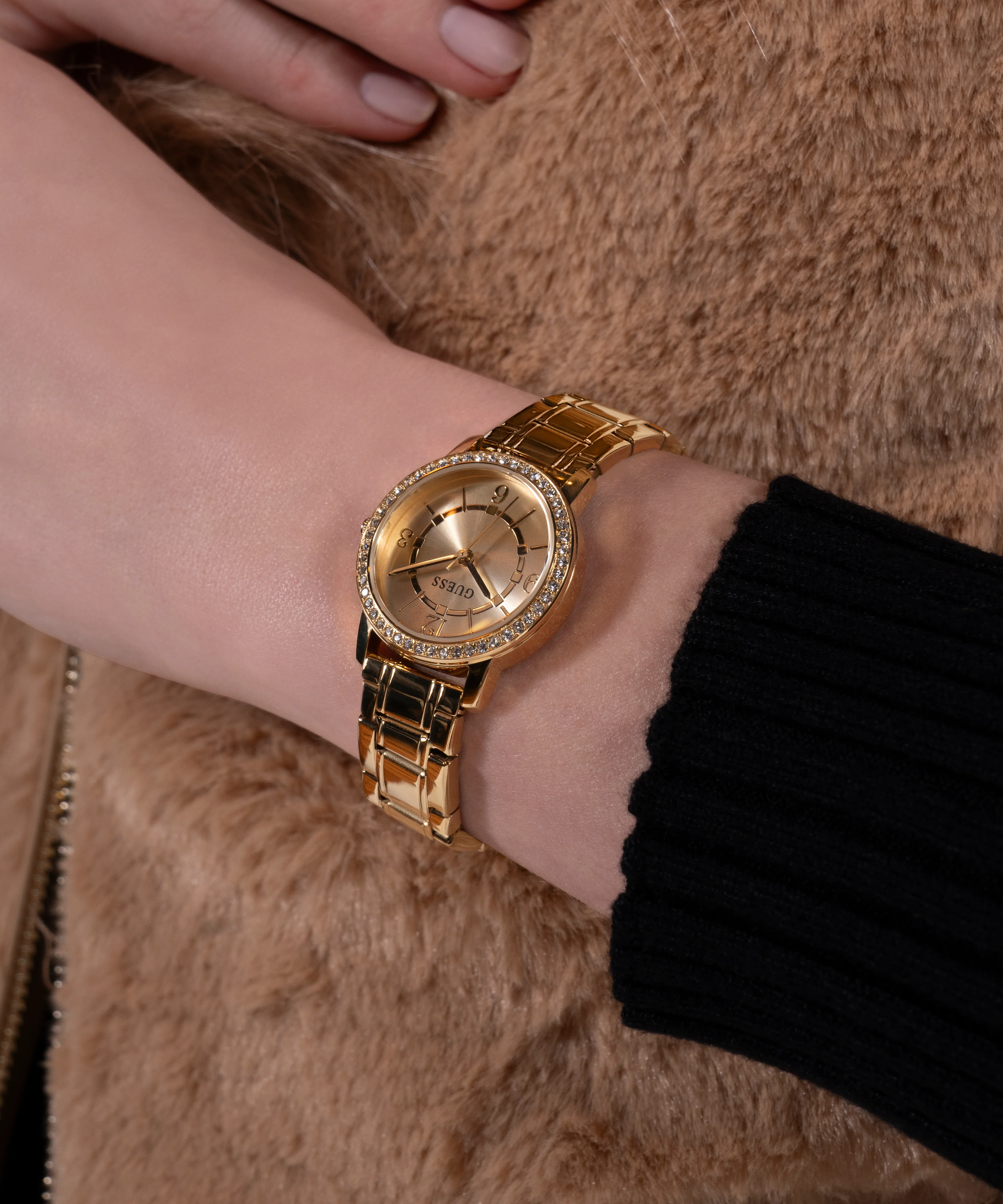 GUESS Ladies Gold Tone Analog Watch Gift Set