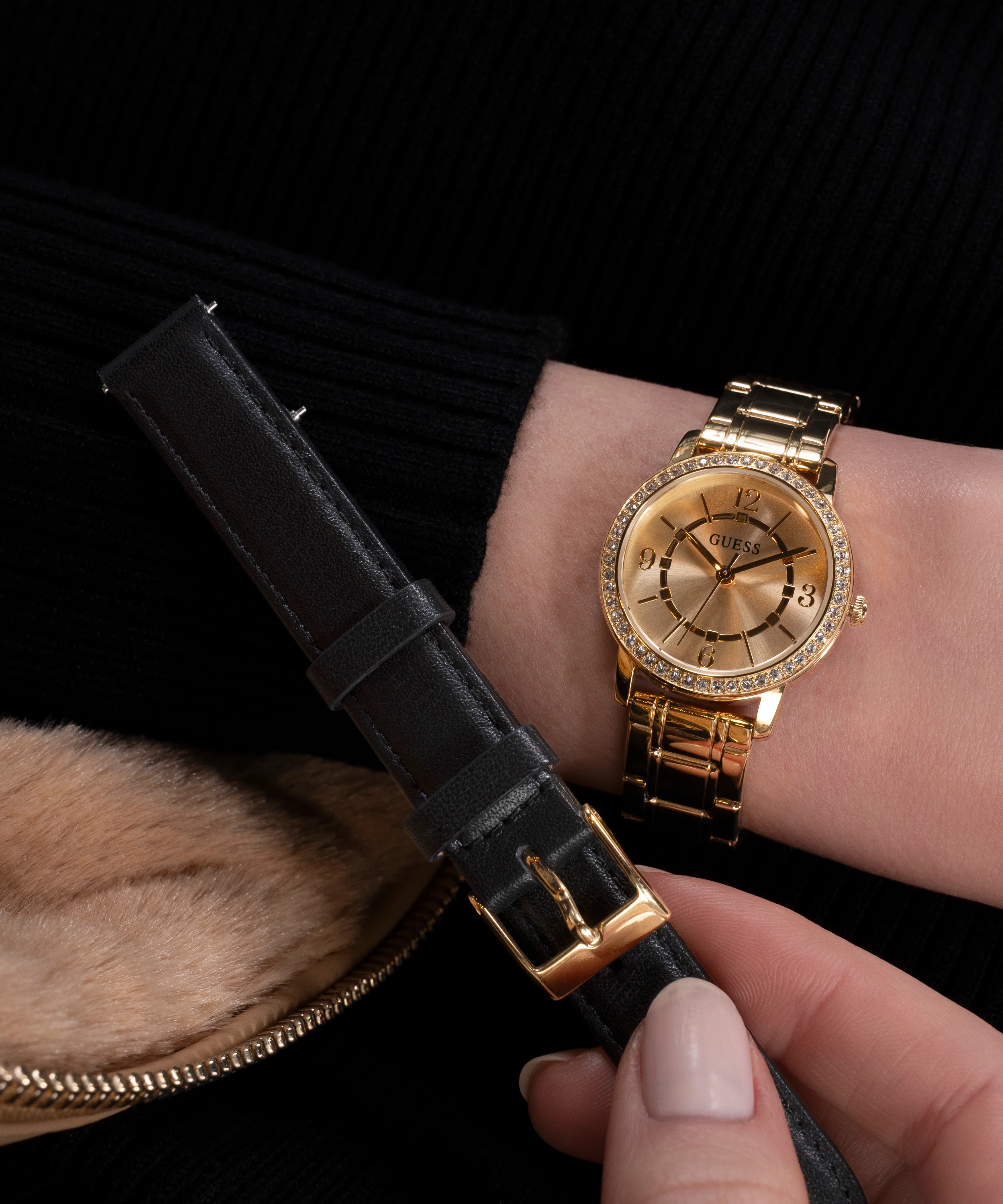 GUESS Ladies Gold Tone Analog Watch Gift Set