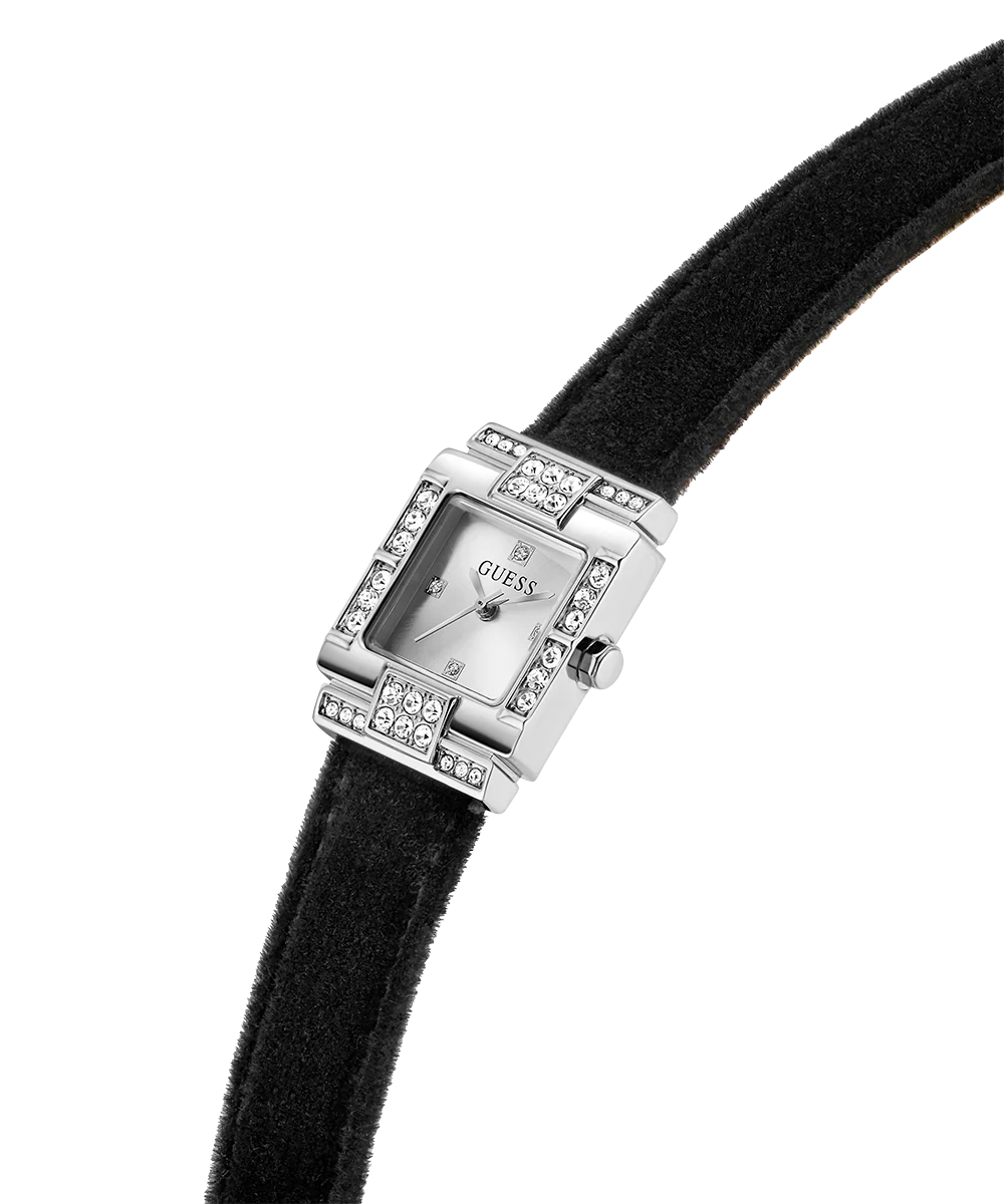 GUESS Ladies Black Silver Tone Analog Watch