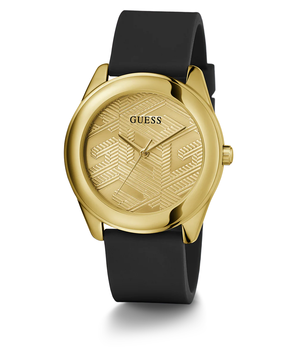 GUESS Ladies Black Gold Tone Analog Watch