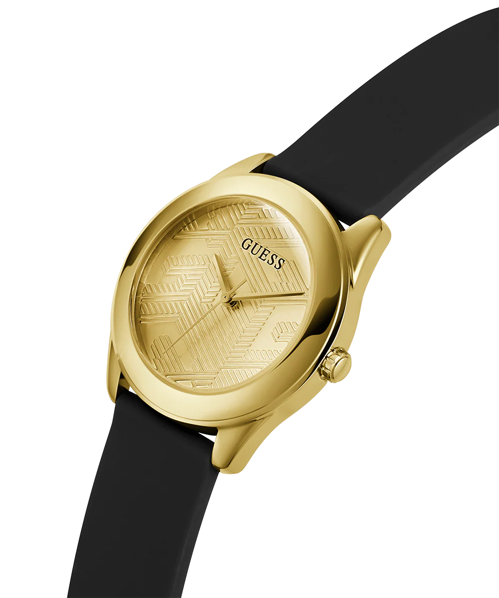 GUESS Ladies Black Gold Tone Analog Watch