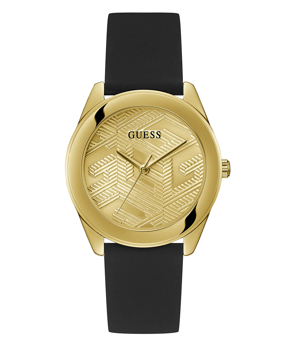 GUESS Ladies Black Gold Tone Analog Watch