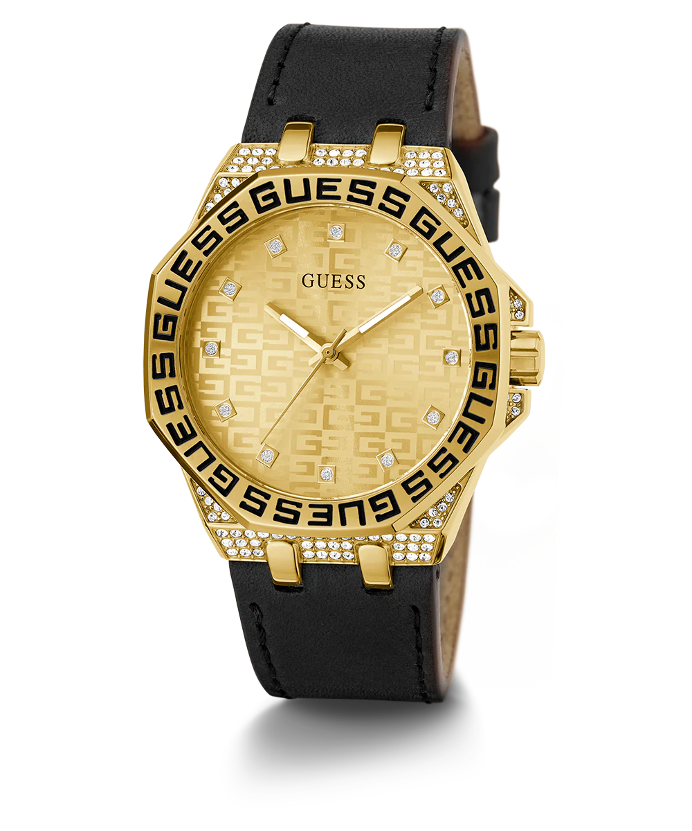 GUESS Ladies Black Gold Tone Analog Watch