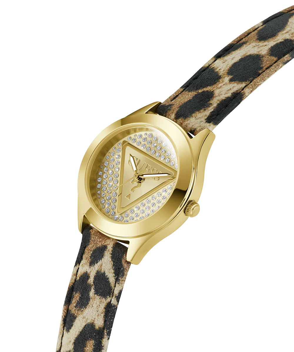 GUESS Ladies Leopard Gold Tone Analog Watch