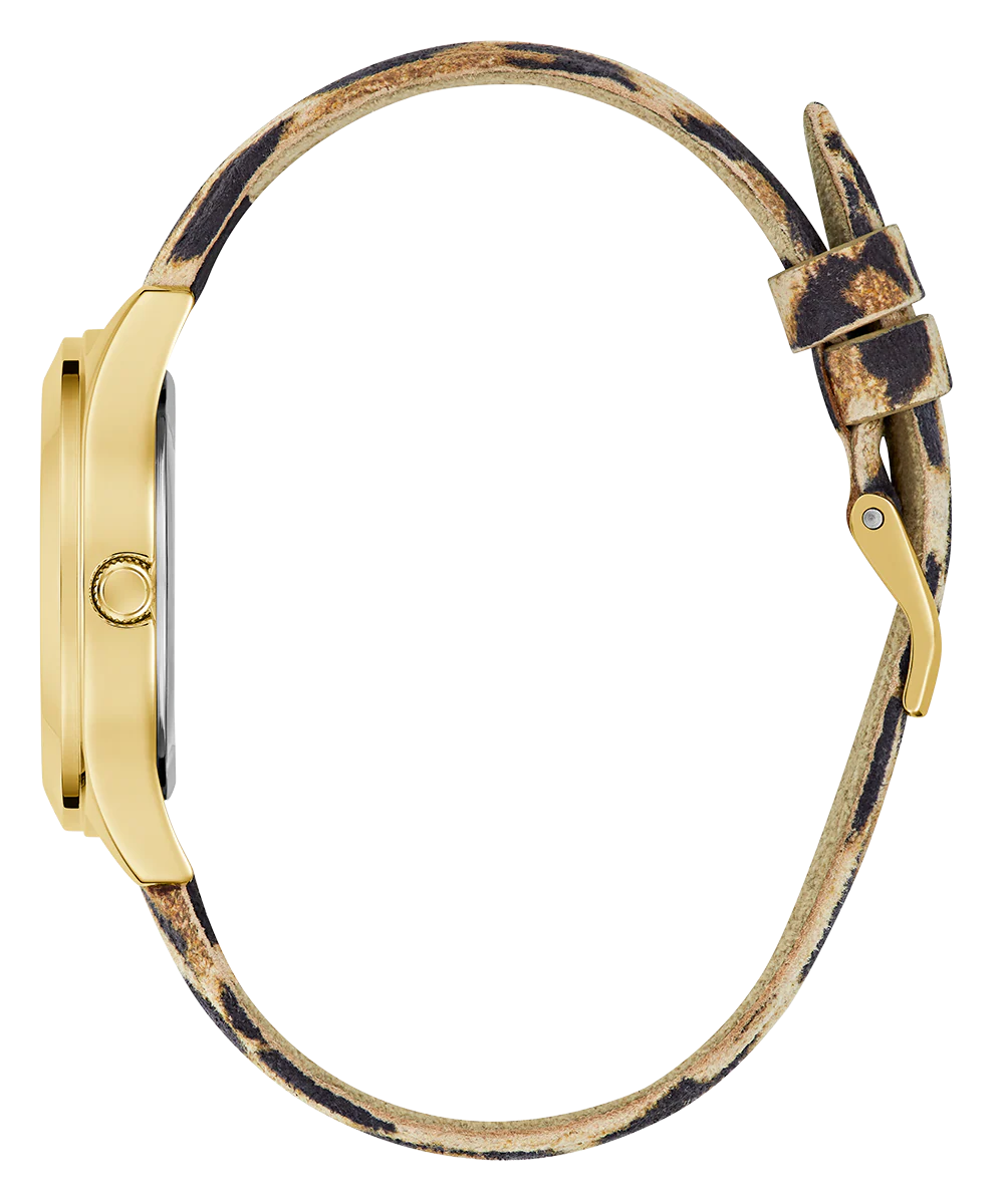 GUESS Ladies Leopard Gold Tone Analog Watch