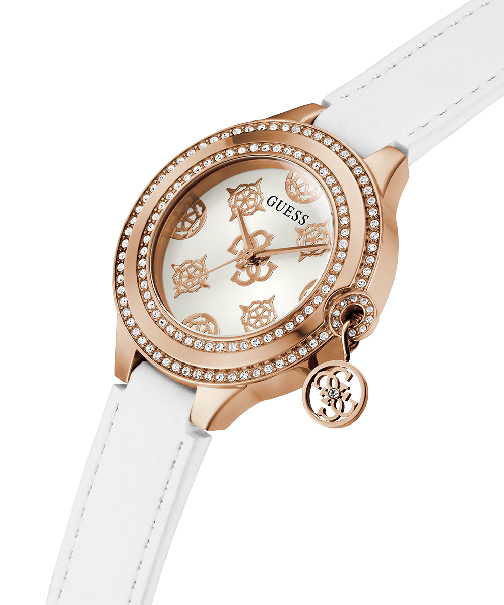 GUESS Ladies White Rose Gold Tone Analog Watch