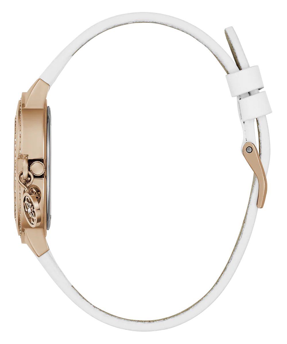 GUESS Ladies White Rose Gold Tone Analog Watch