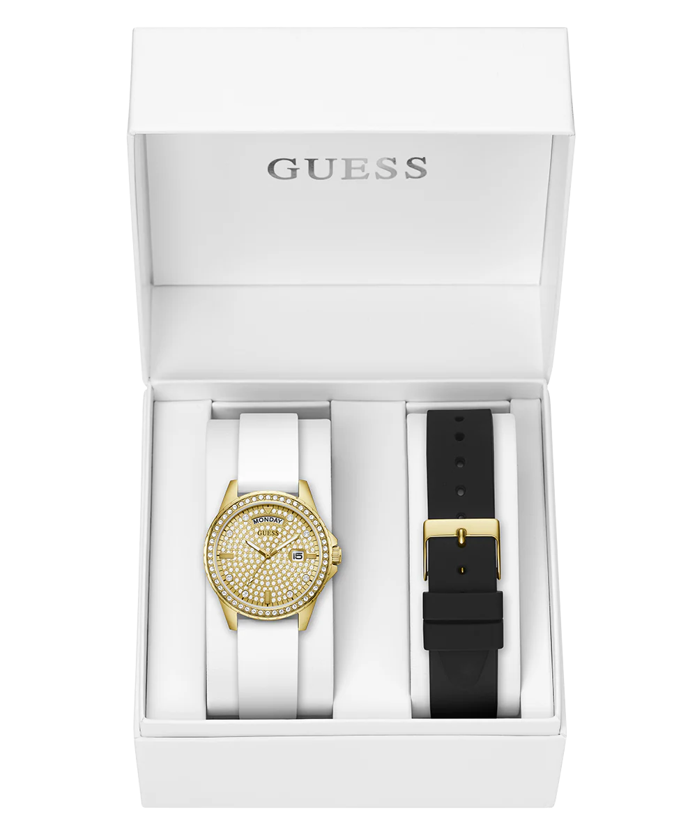 GUESS Ladies Gold Tone Day/Date Watch Gift Set