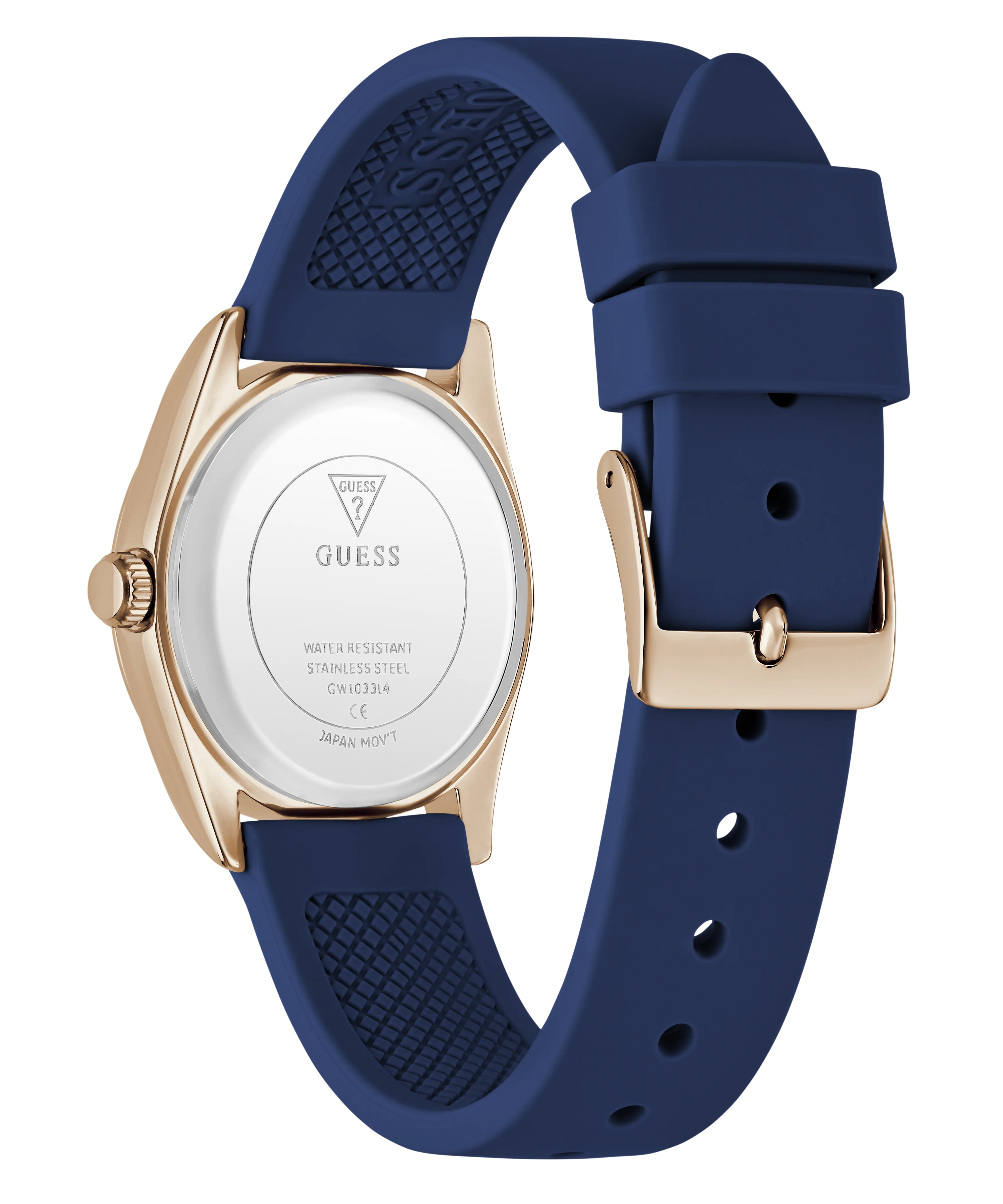 GUESS Ladies Blue Rose Gold Tone Analog Watch