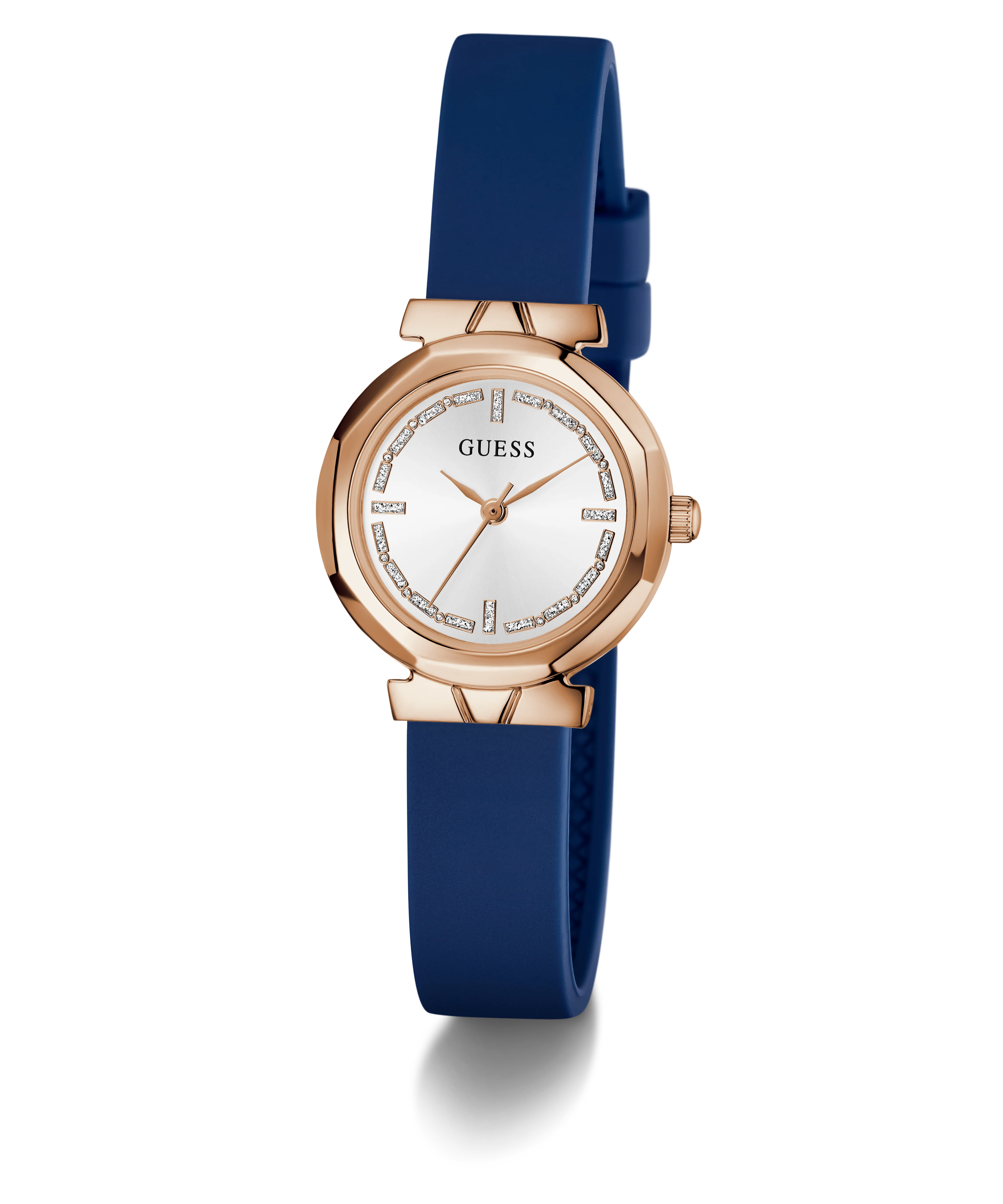 GUESS Ladies Blue Rose Gold Tone Analog Watch