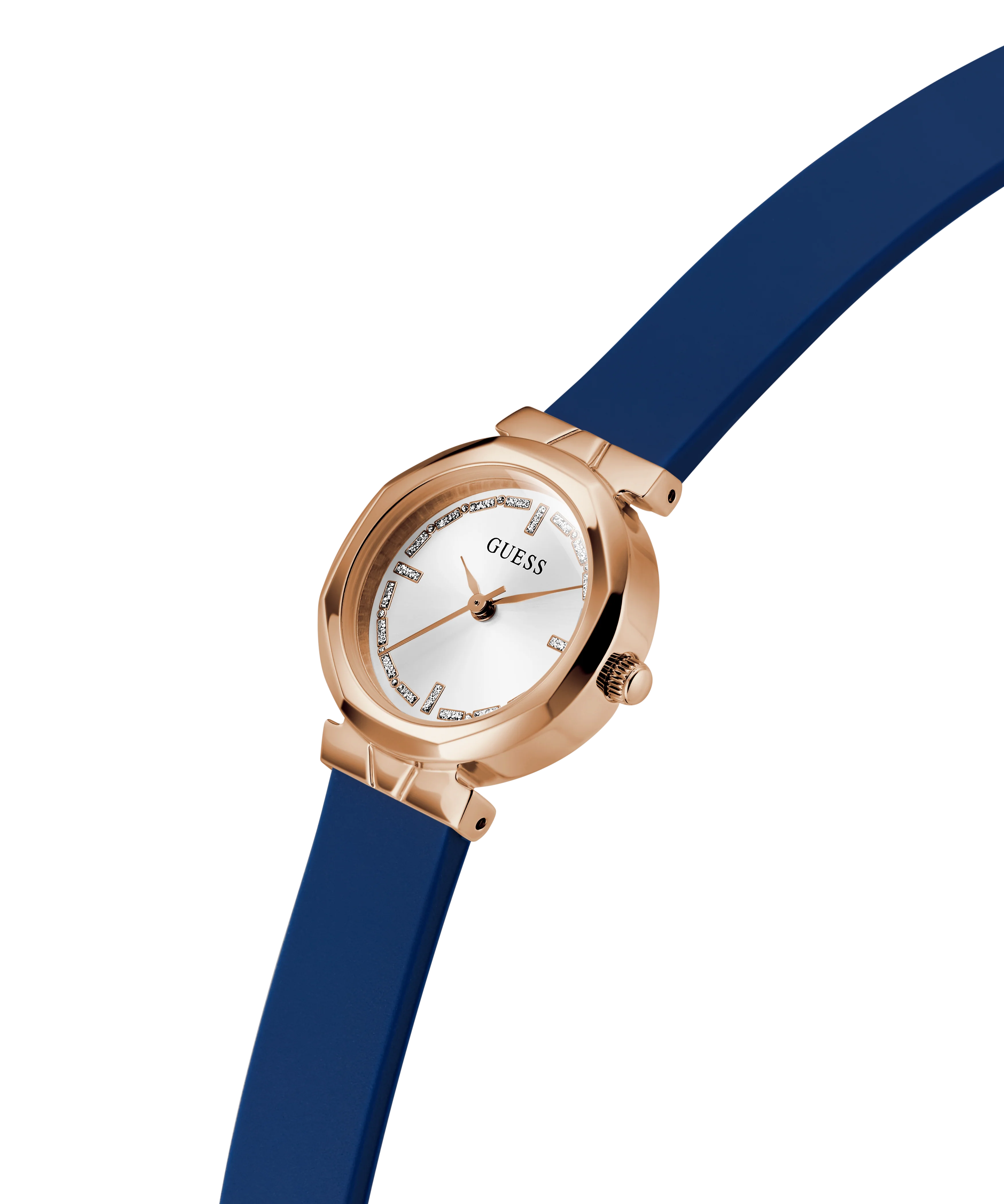 GUESS Ladies Blue Rose Gold Tone Analog Watch