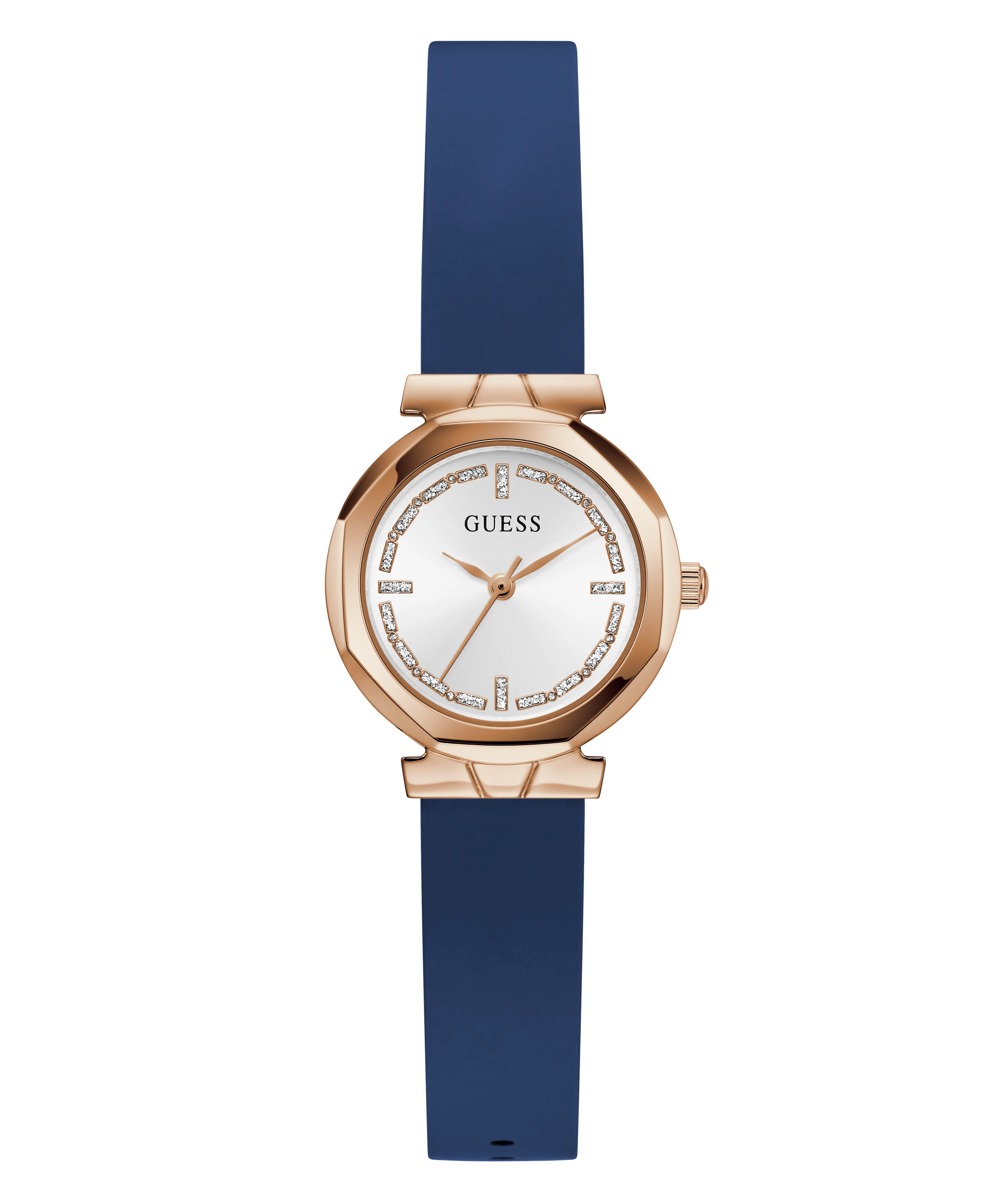 GUESS Ladies Blue Rose Gold Tone Analog Watch