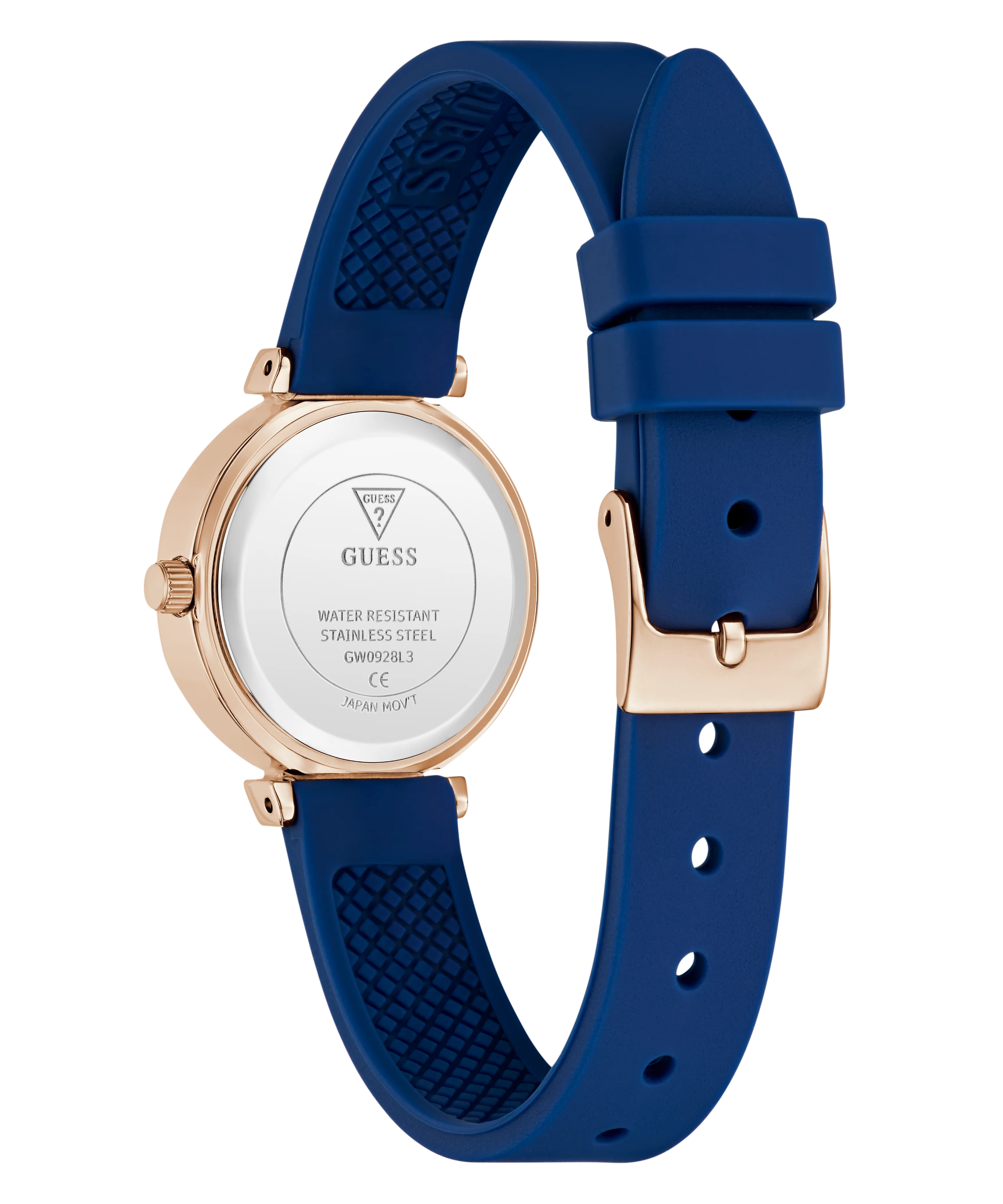 GUESS Ladies Blue Rose Gold Tone Analog Watch