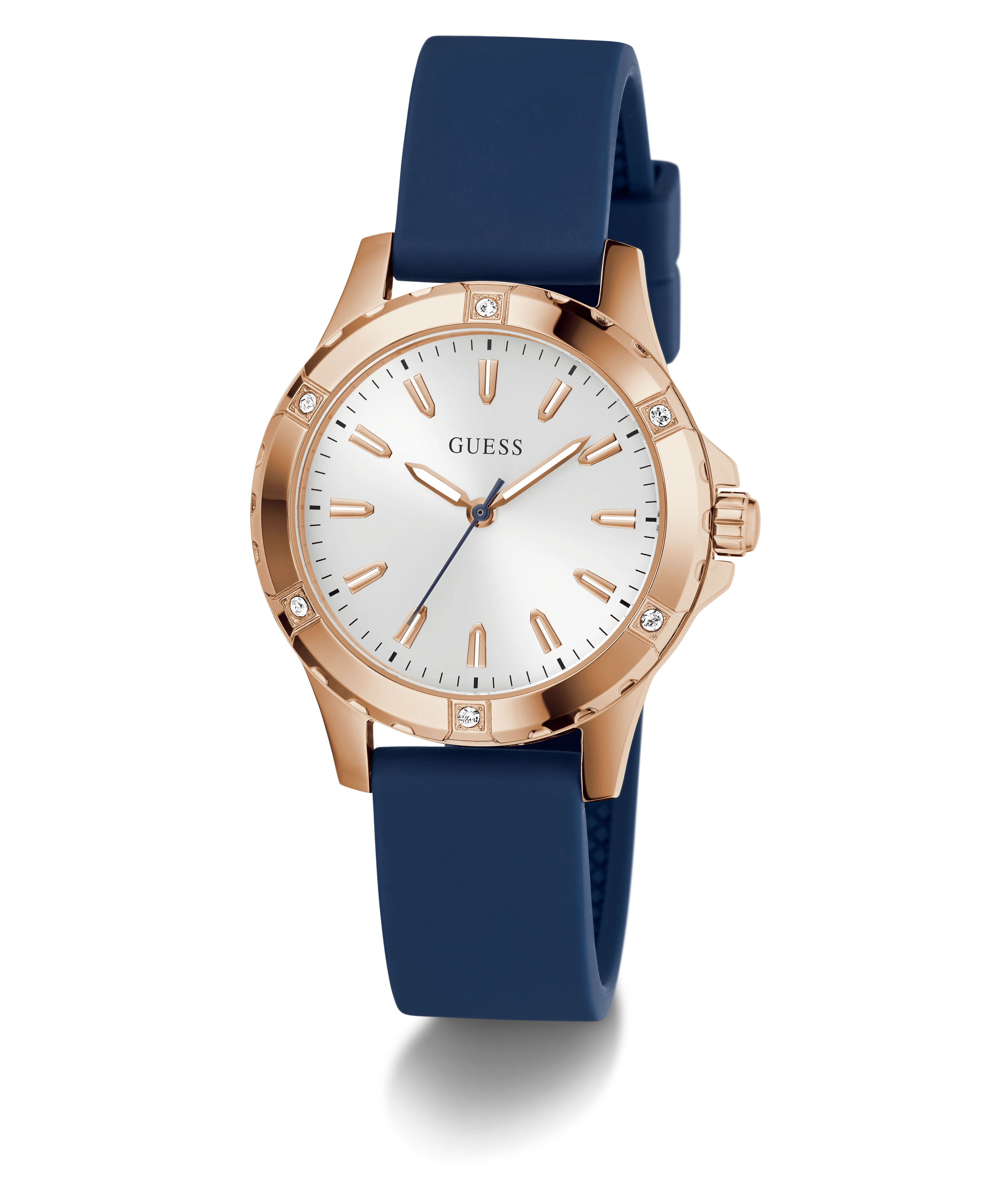 GUESS Ladies Blue Rose Gold Tone Analog Watch