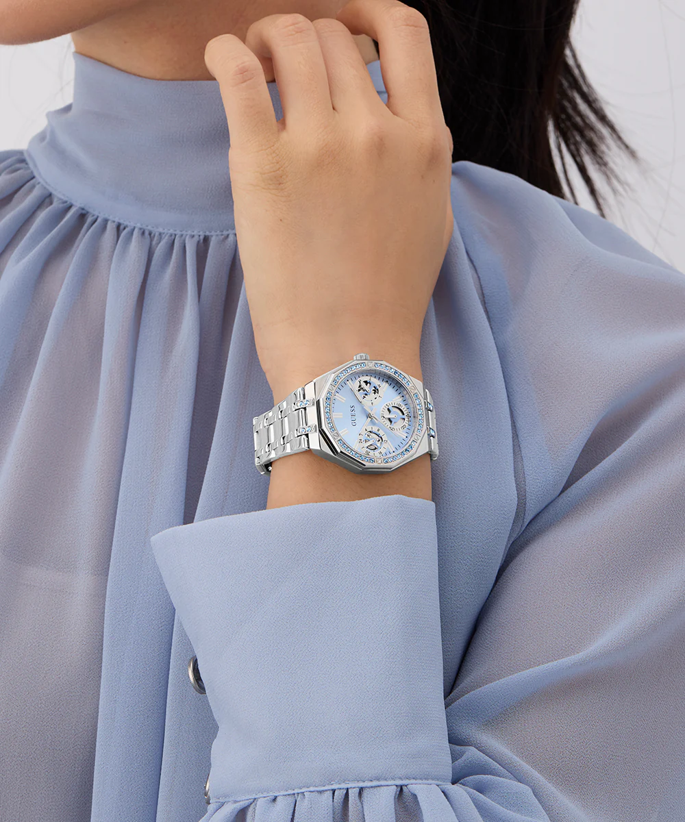 GUESS Ladies Silver Tone Multi-function Watch with Swarovski ReCreated™ crystals