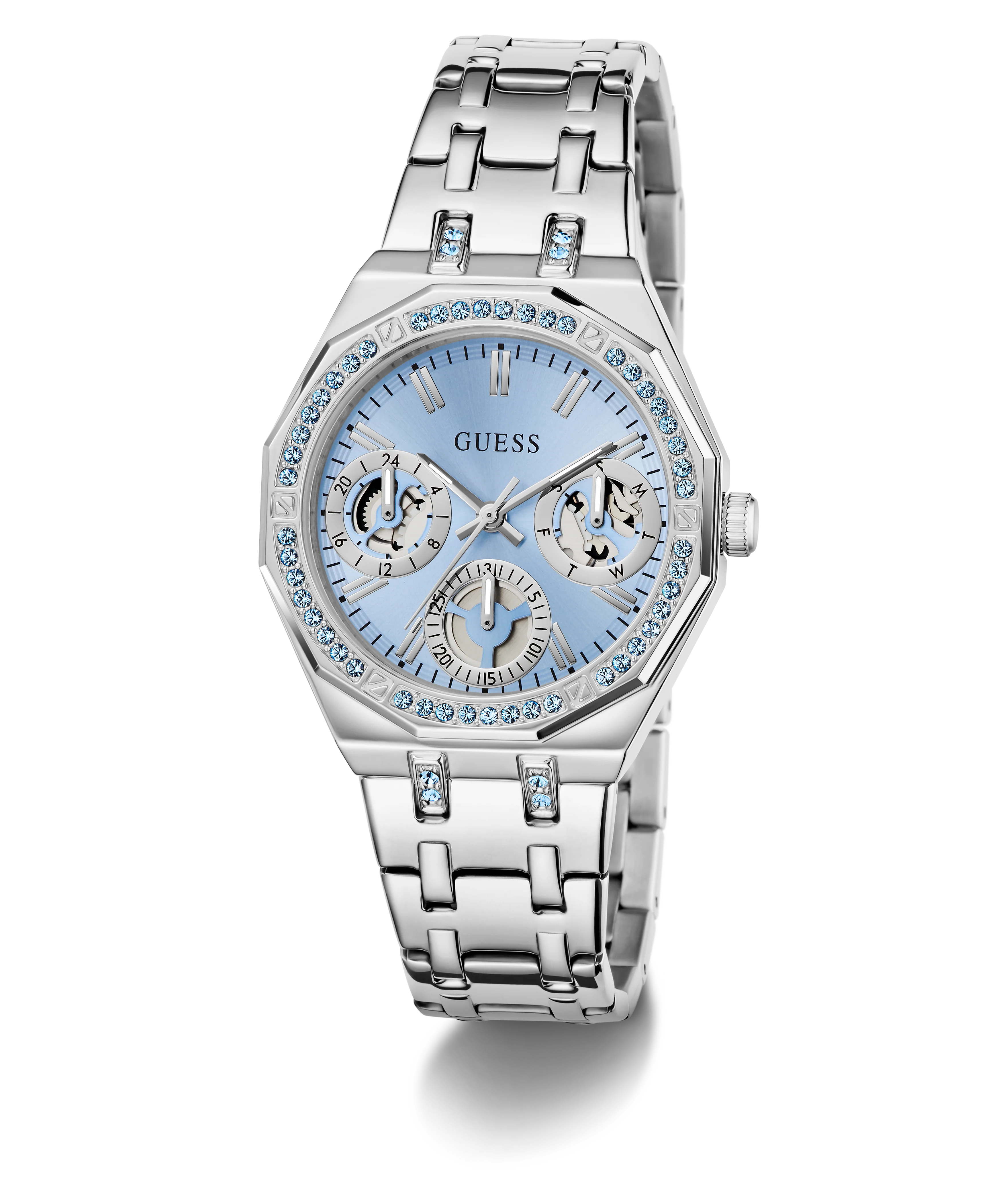 GUESS Ladies Silver Tone Multi-function Watch with Swarovski ReCreated™ crystals