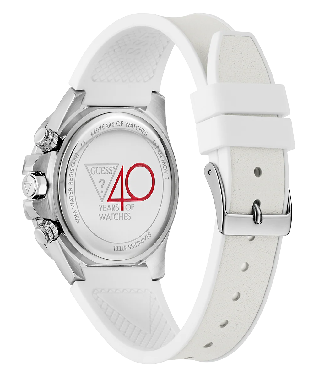 40th Anniversary Special Edition GUESS Ladies White Silver Tone Multi-function Watch