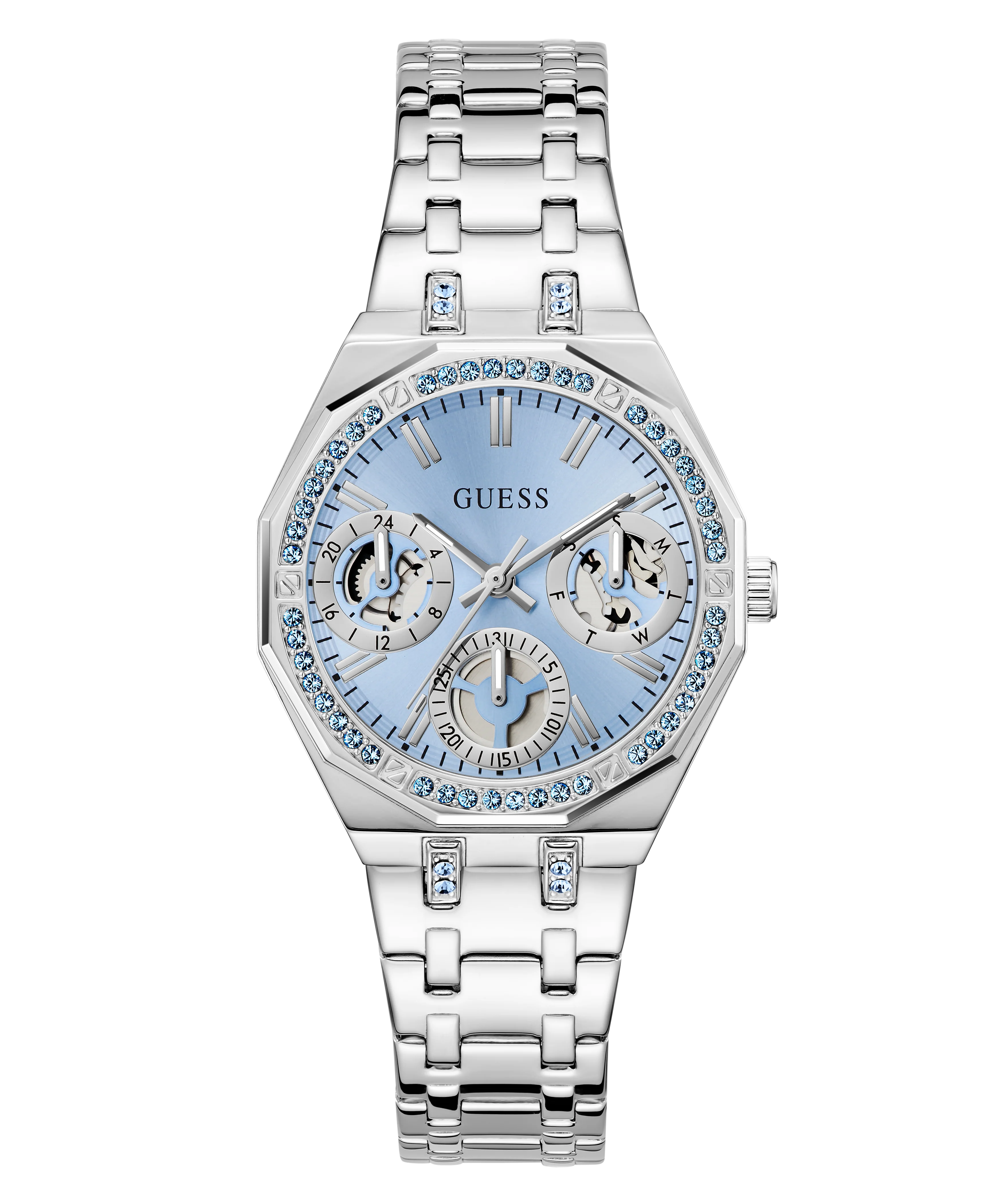 GUESS Ladies Silver Tone Multi-function Watch with Swarovski ReCreated™ crystals