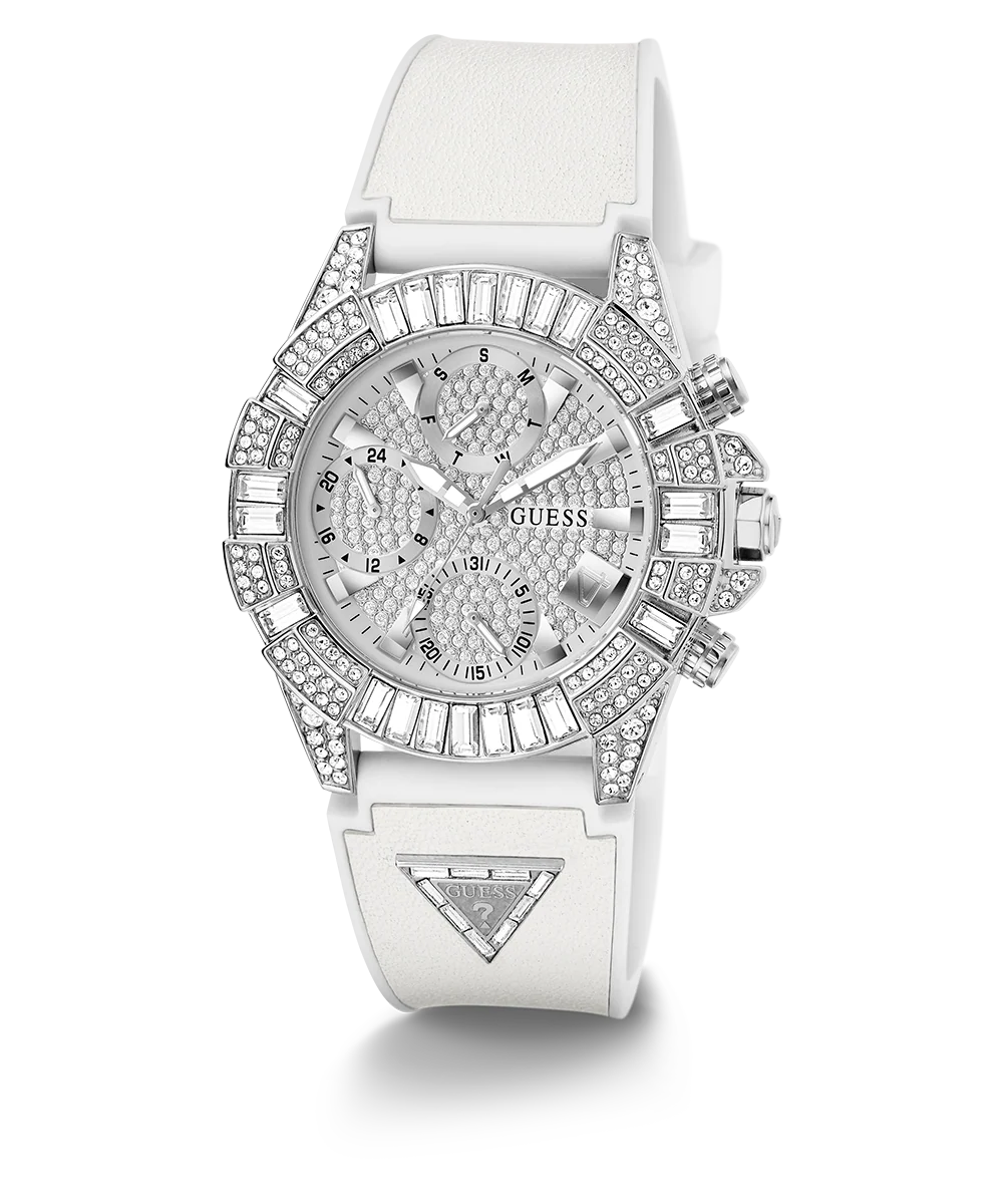 1379-40th-anniversary-special-edition-guess-ladies-white-silver-tone-multi-function-watch-1.webp 40th Anniversary Special Edition GUESS Ladies White Silver Tone Multi-function Watch