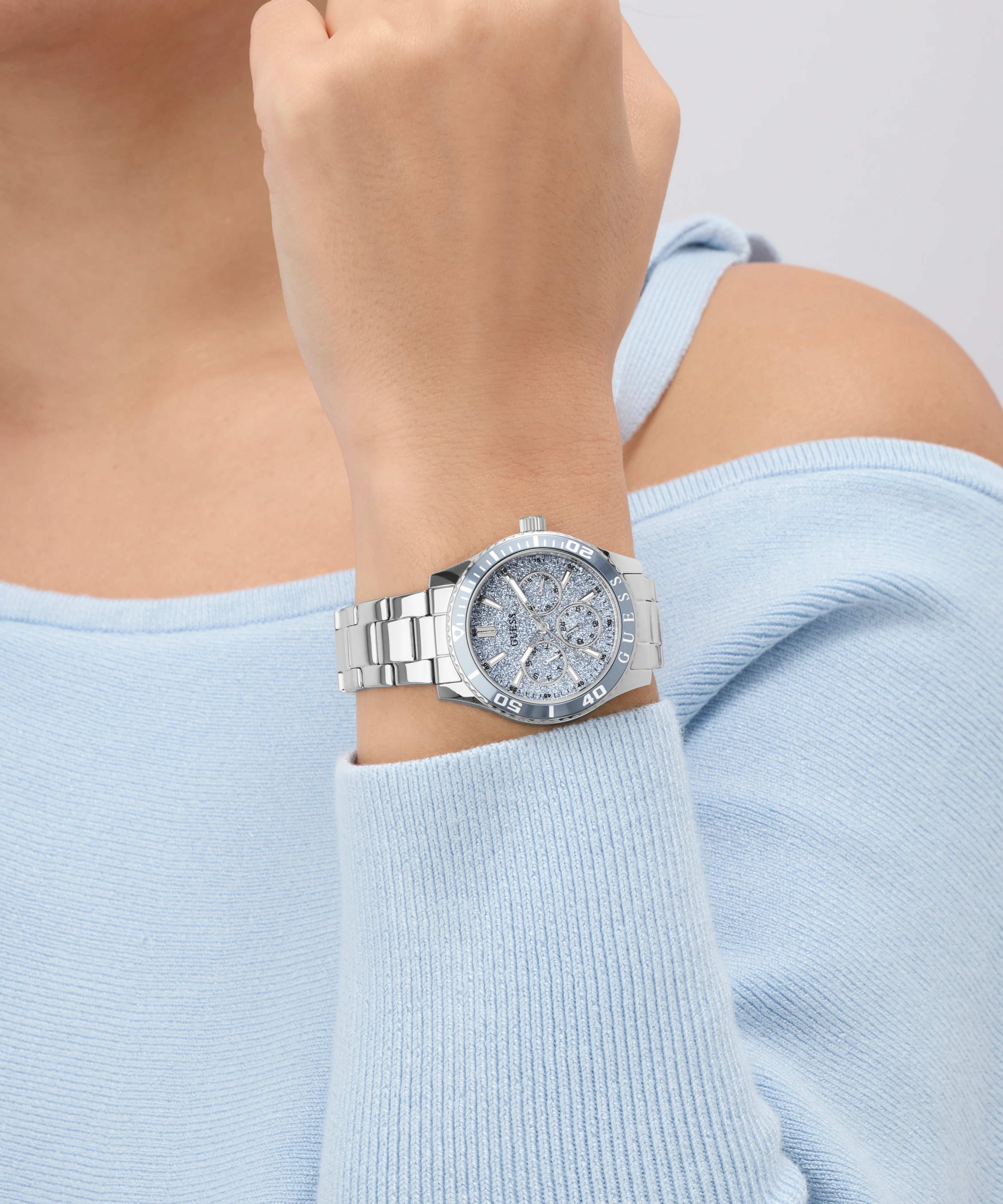 GUESS Ladies Silver Tone Analog Watch