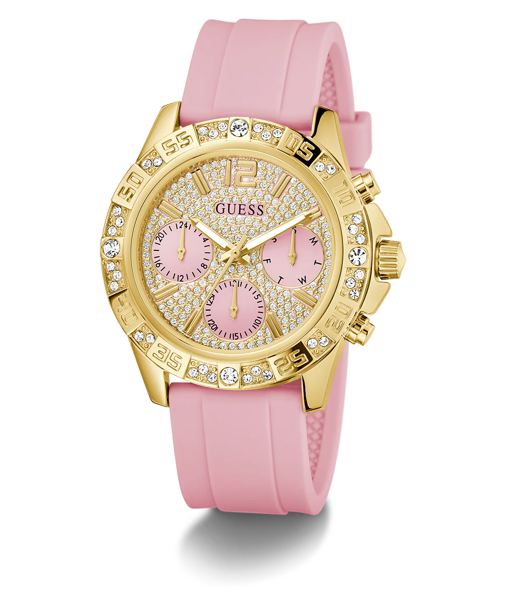 GUESS Ladies Pink Gold Tone Analog Watch
