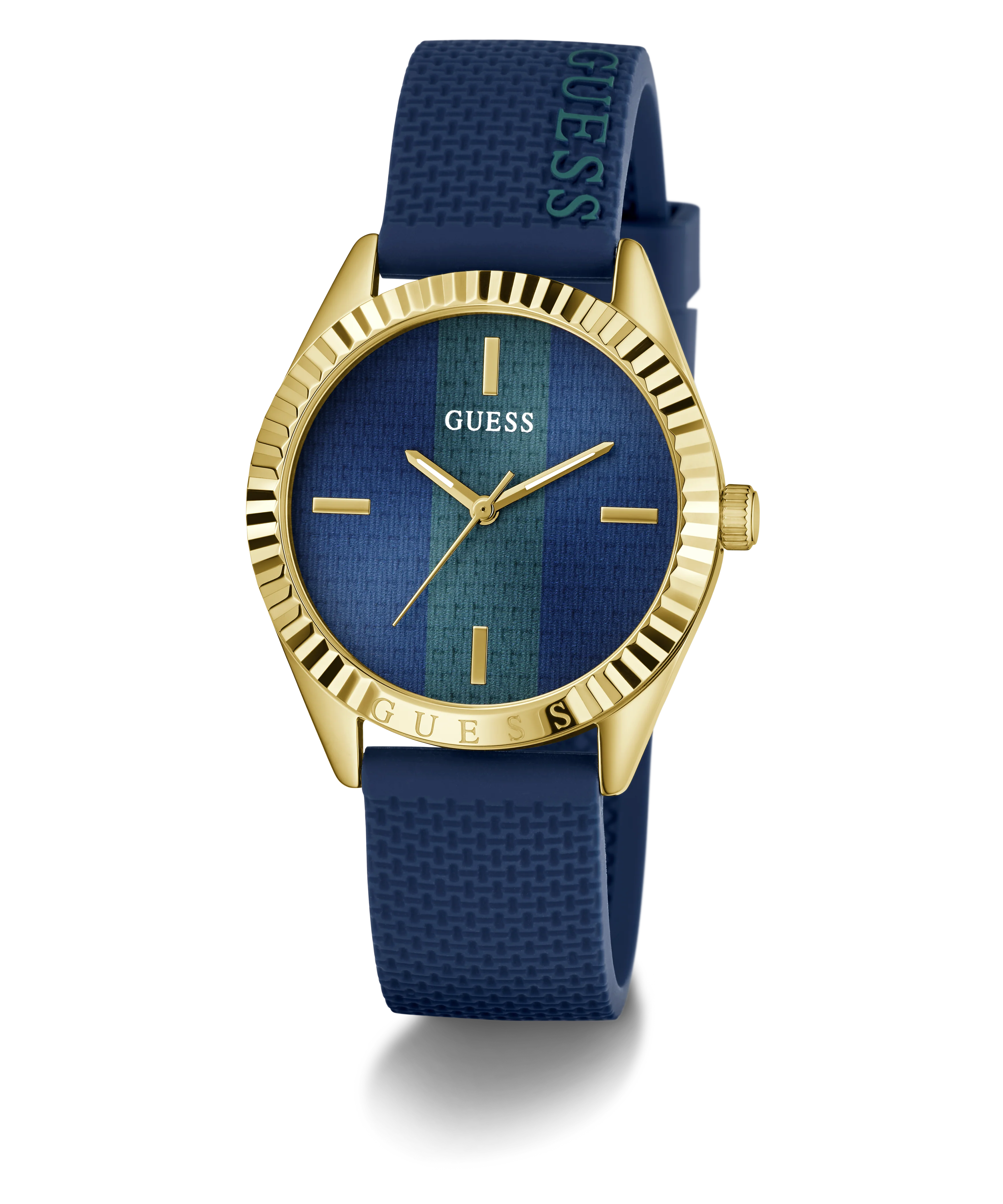 GUESS Ladies Blue Gold Tone Analog Watch