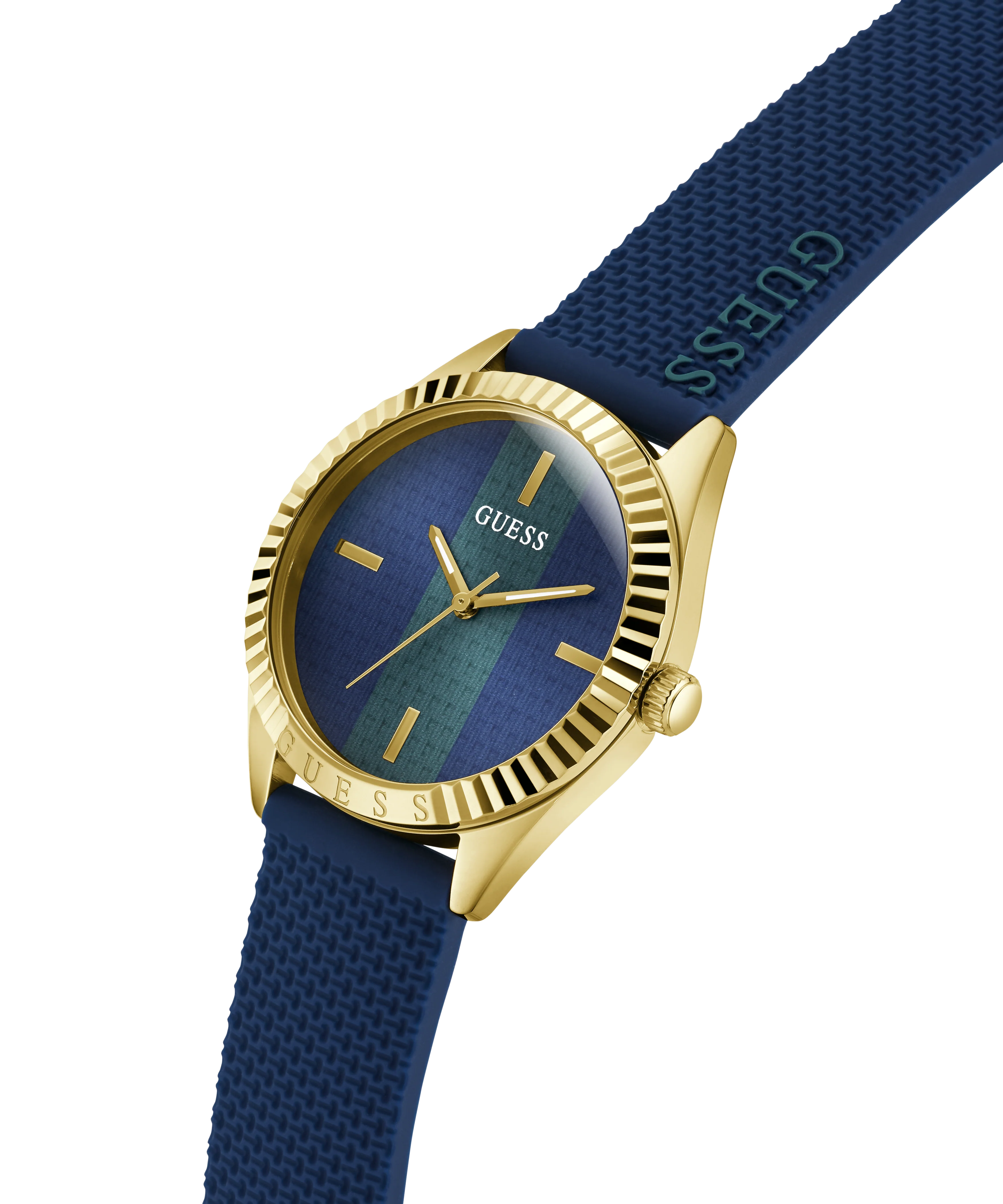 GUESS Ladies Blue Gold Tone Analog Watch
