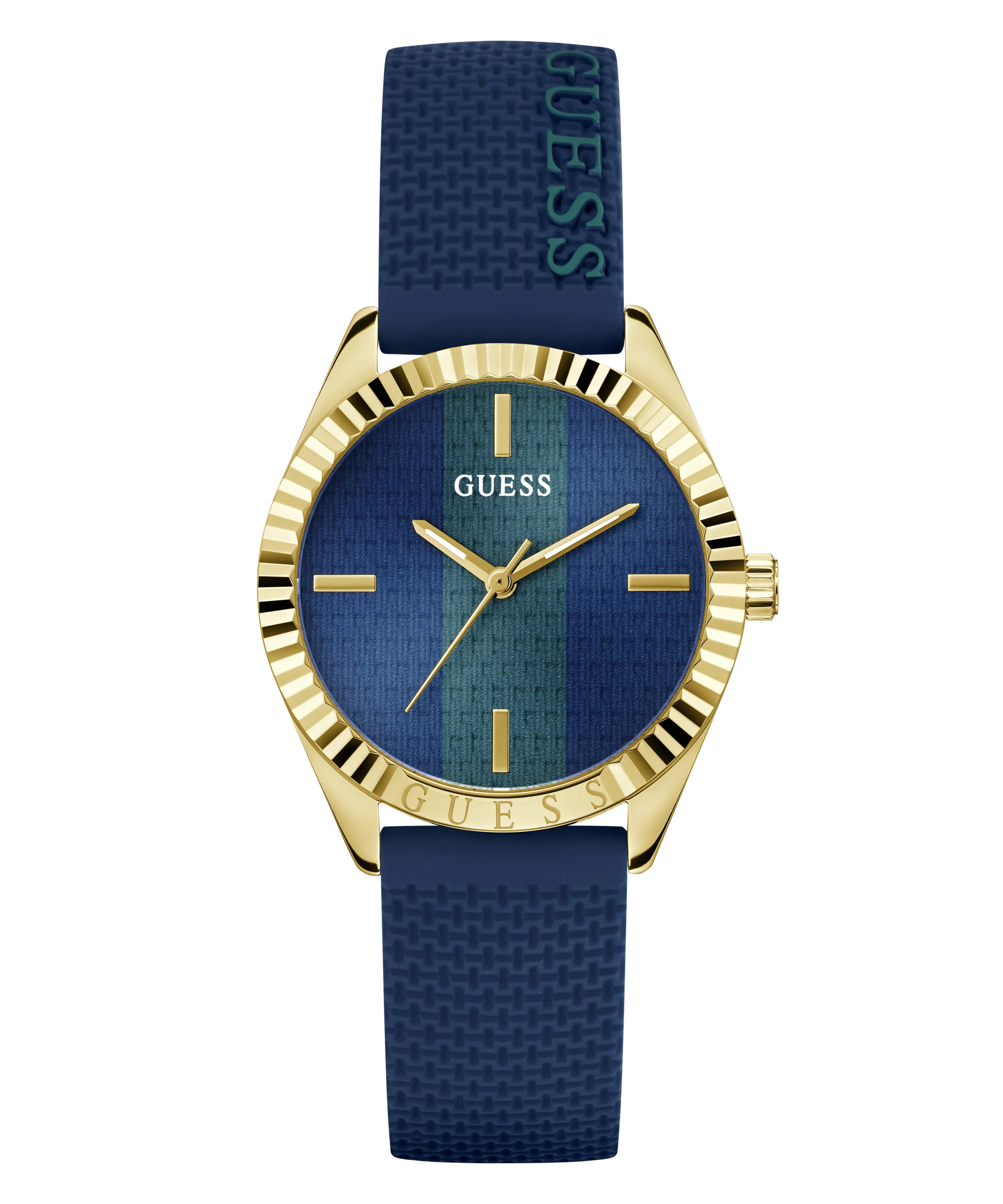 GUESS Ladies Blue Gold Tone Analog Watch