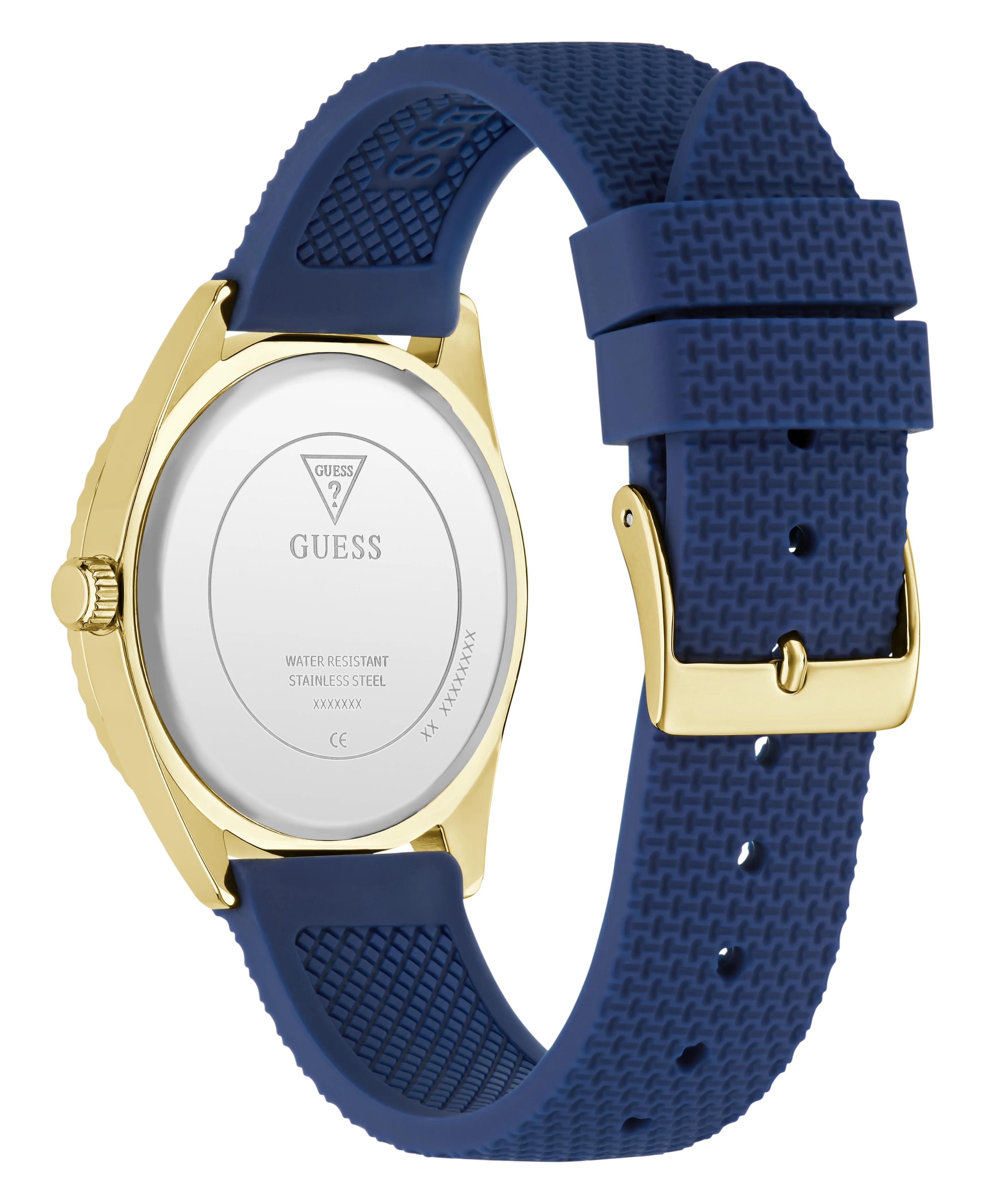 GUESS Ladies Blue Gold Tone Analog Watch