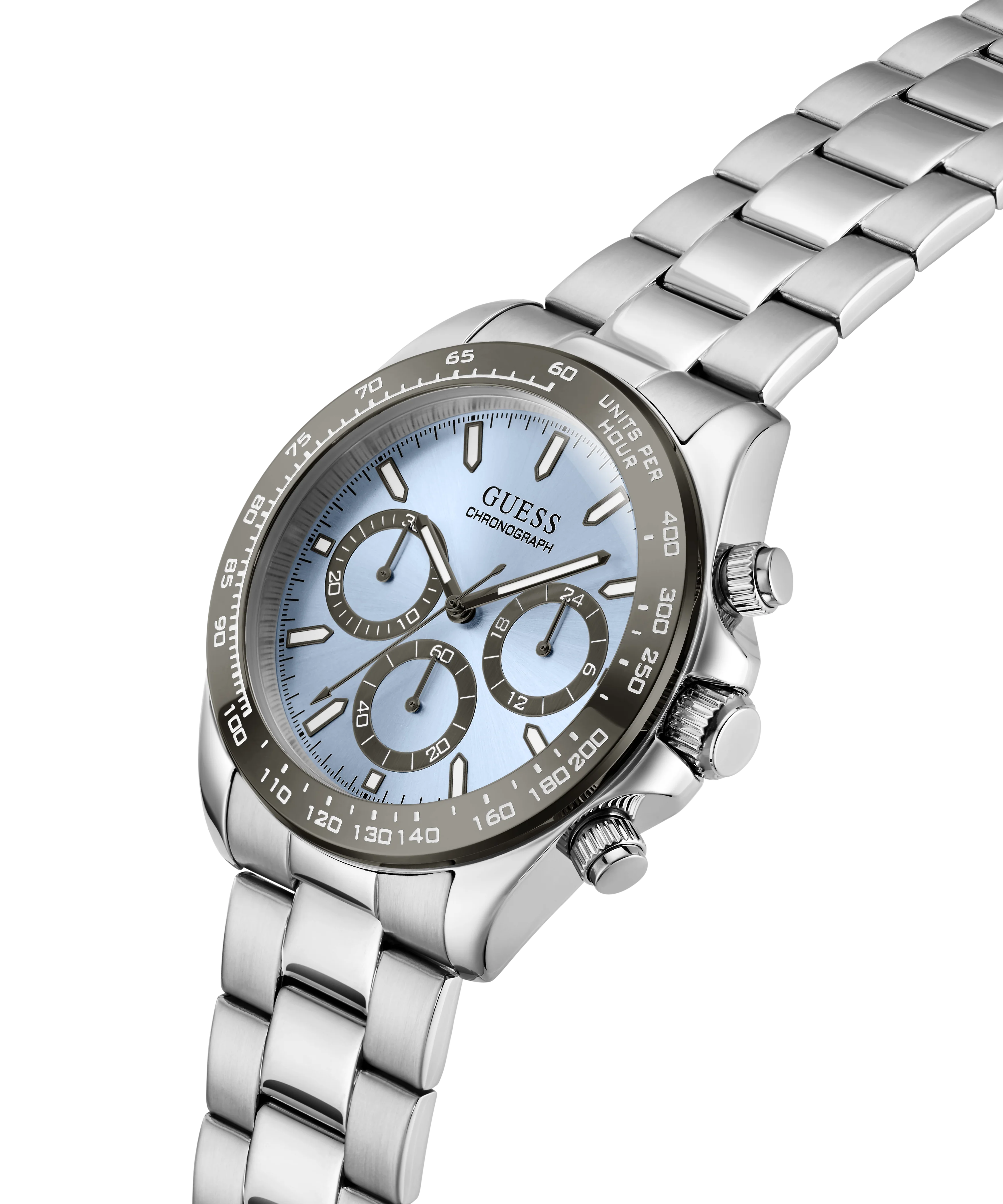 GUESS Mens Arthur Silver Tone Analog Watch