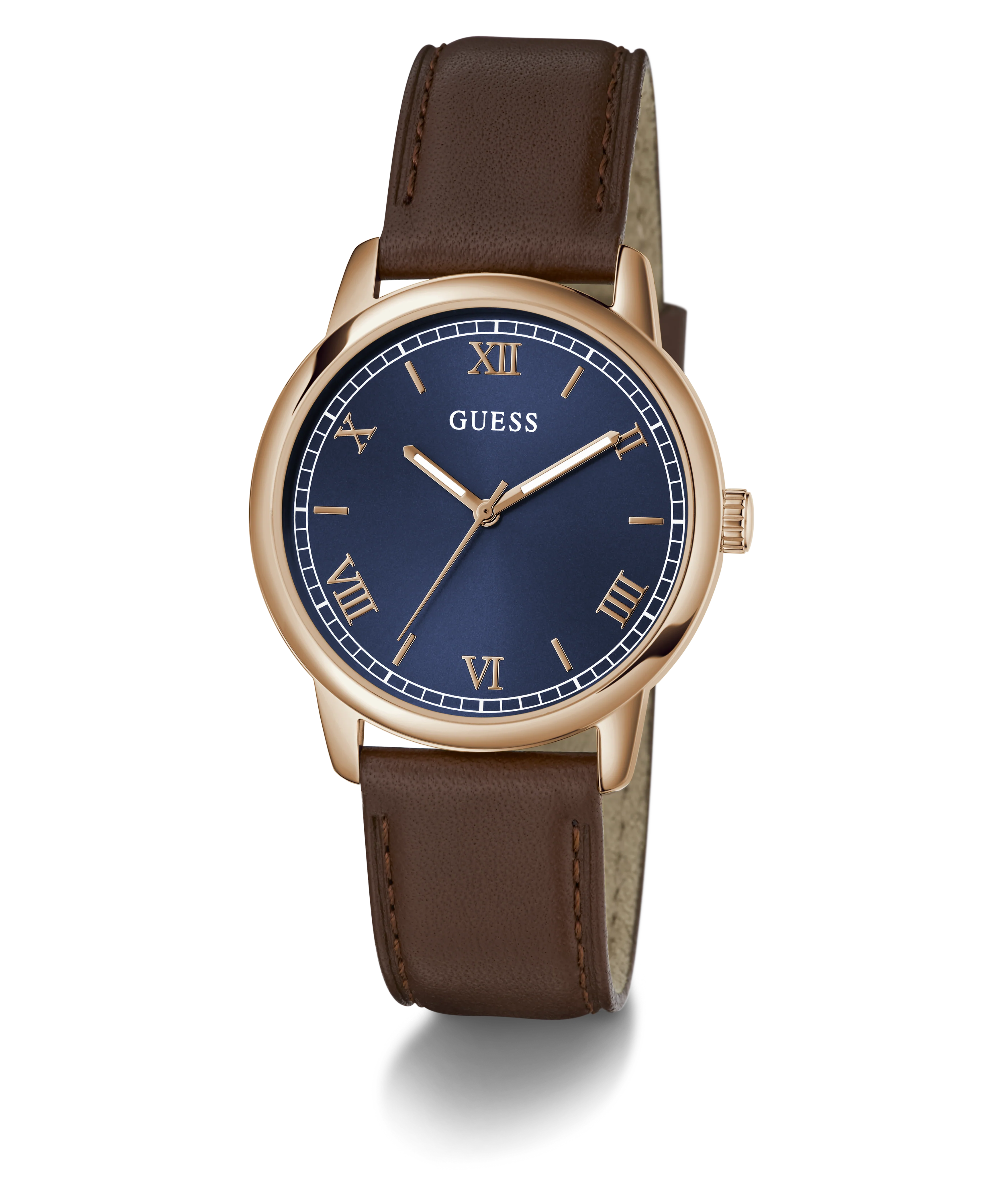 GUESS Mens Dark Brown Rose Gold Tone Analog Watch