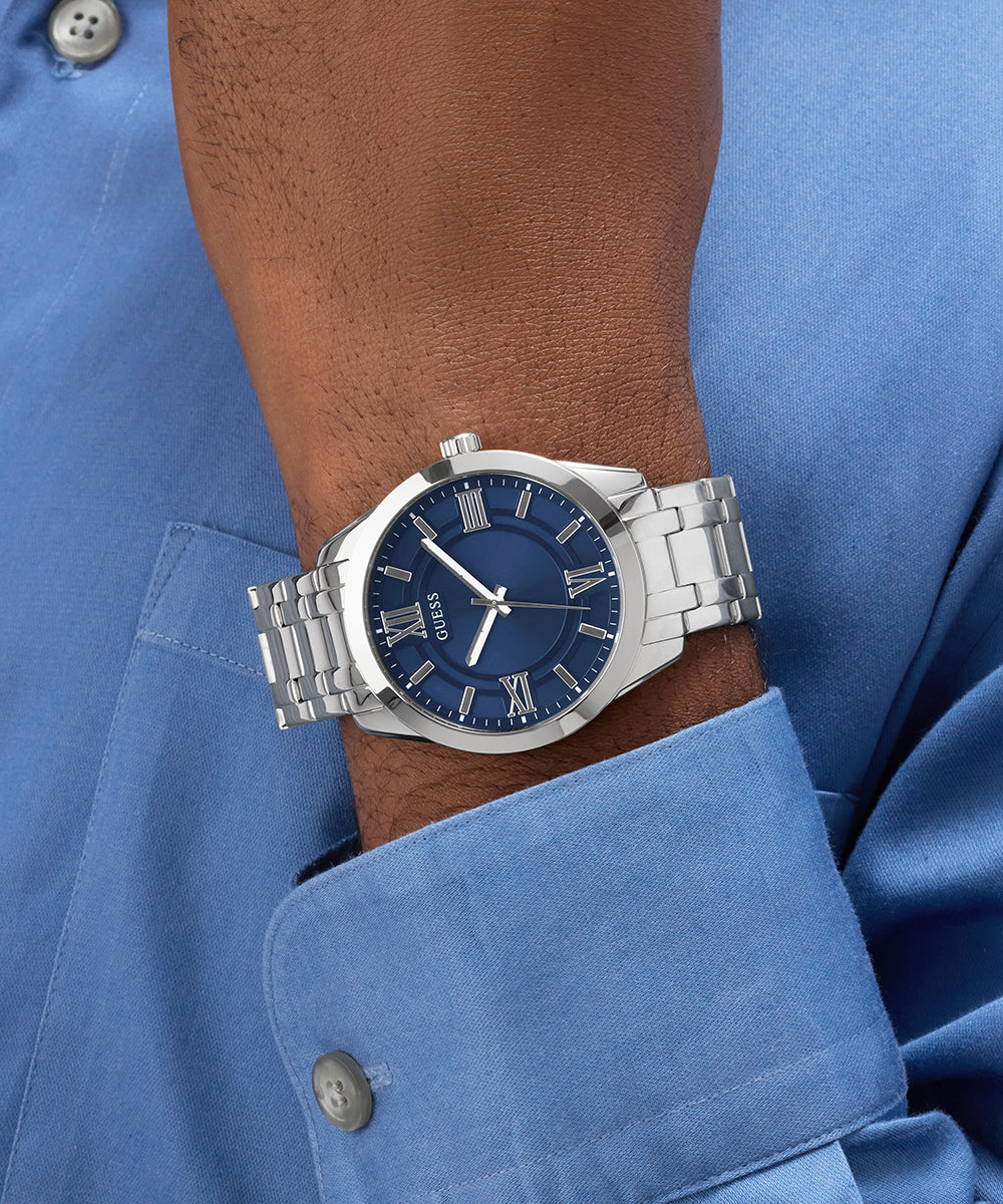 GUESS Mens Silver Tone Analog Watch Gift Set