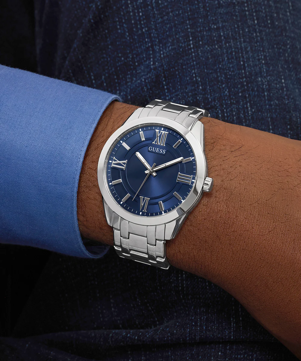 GUESS Mens Silver Tone Analog Watch Gift Set