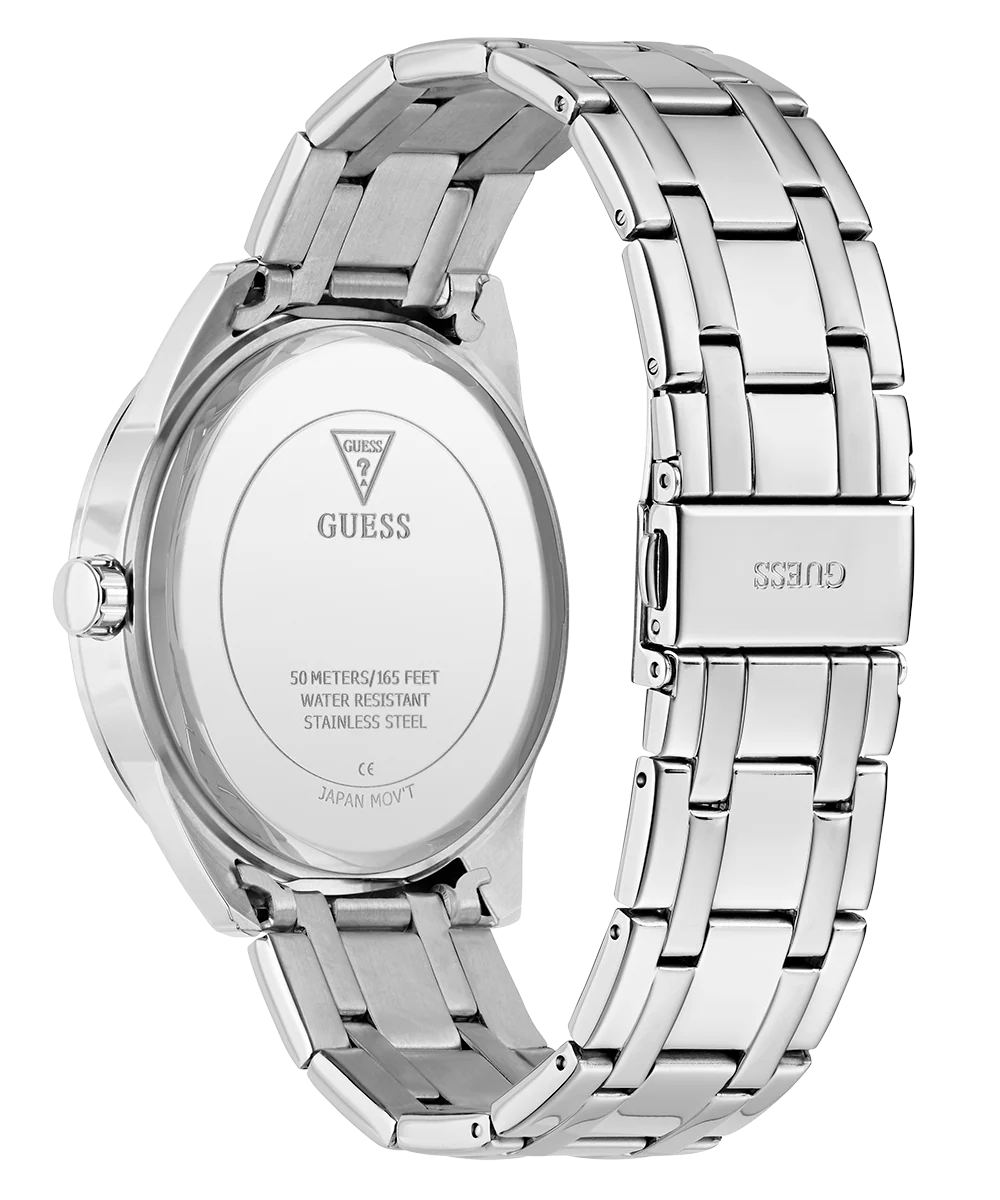 GUESS Mens Silver Tone Analog Watch Gift Set