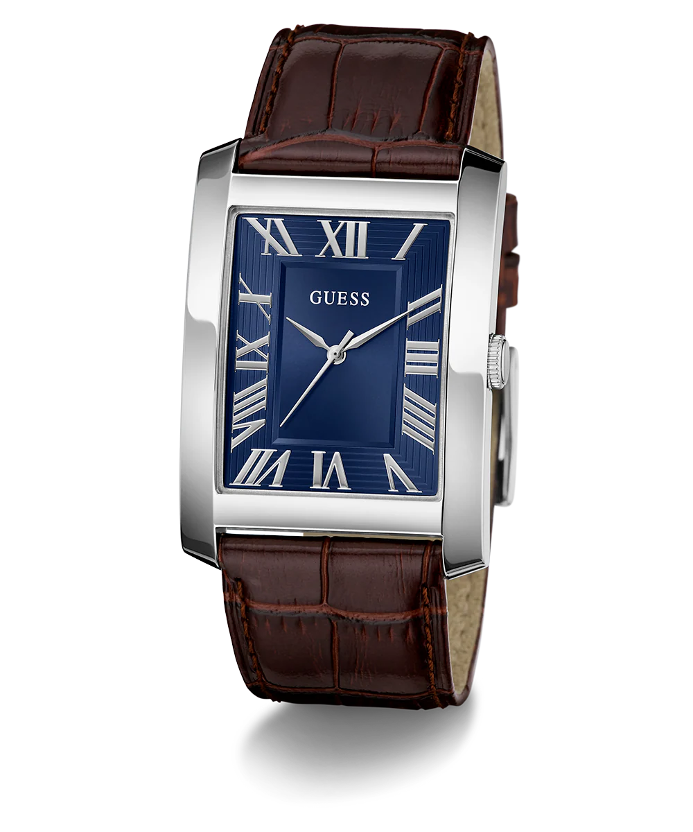 GUESS Mens Brown Silver Tone Analog Watch