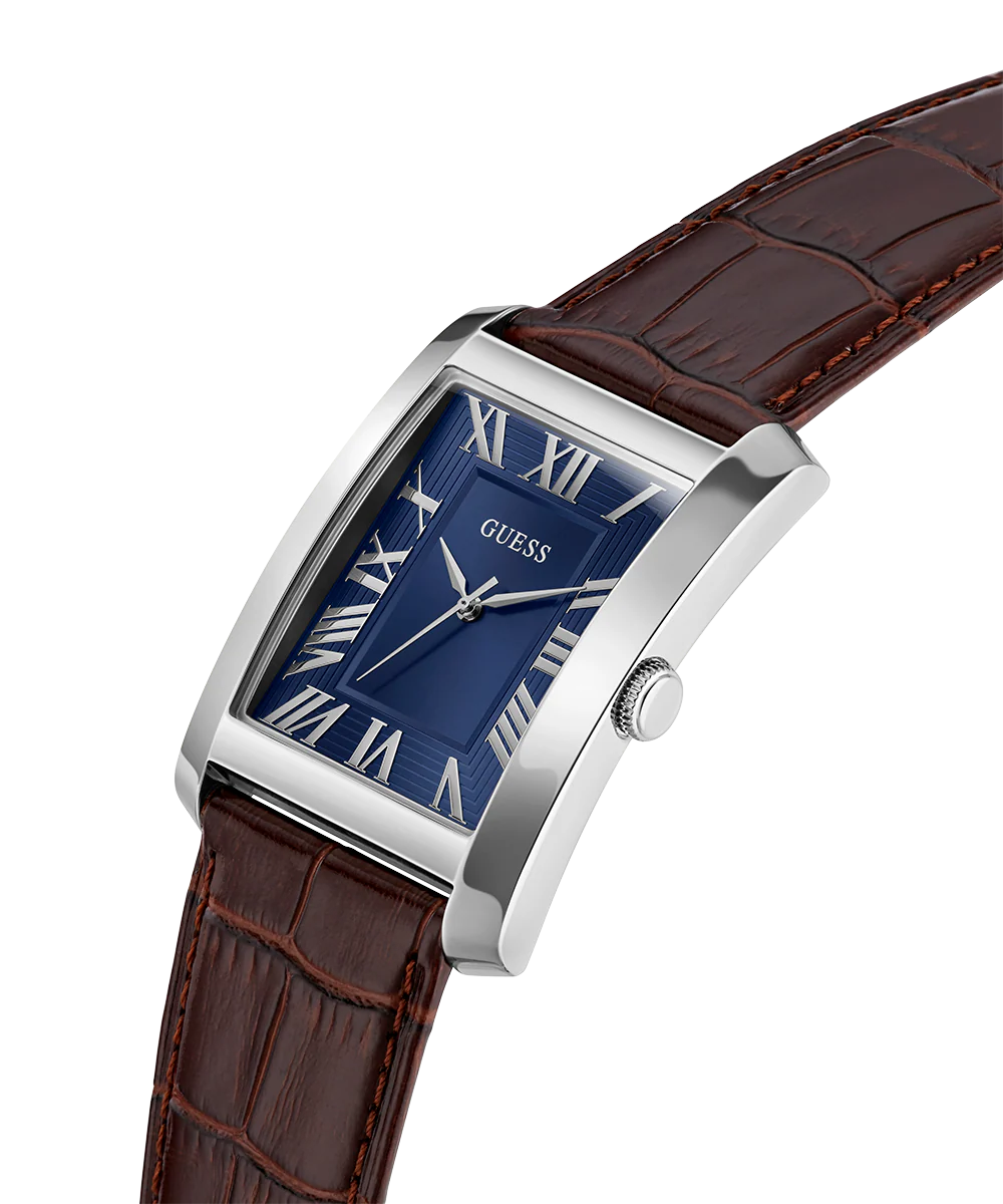 GUESS Mens Brown Silver Tone Analog Watch