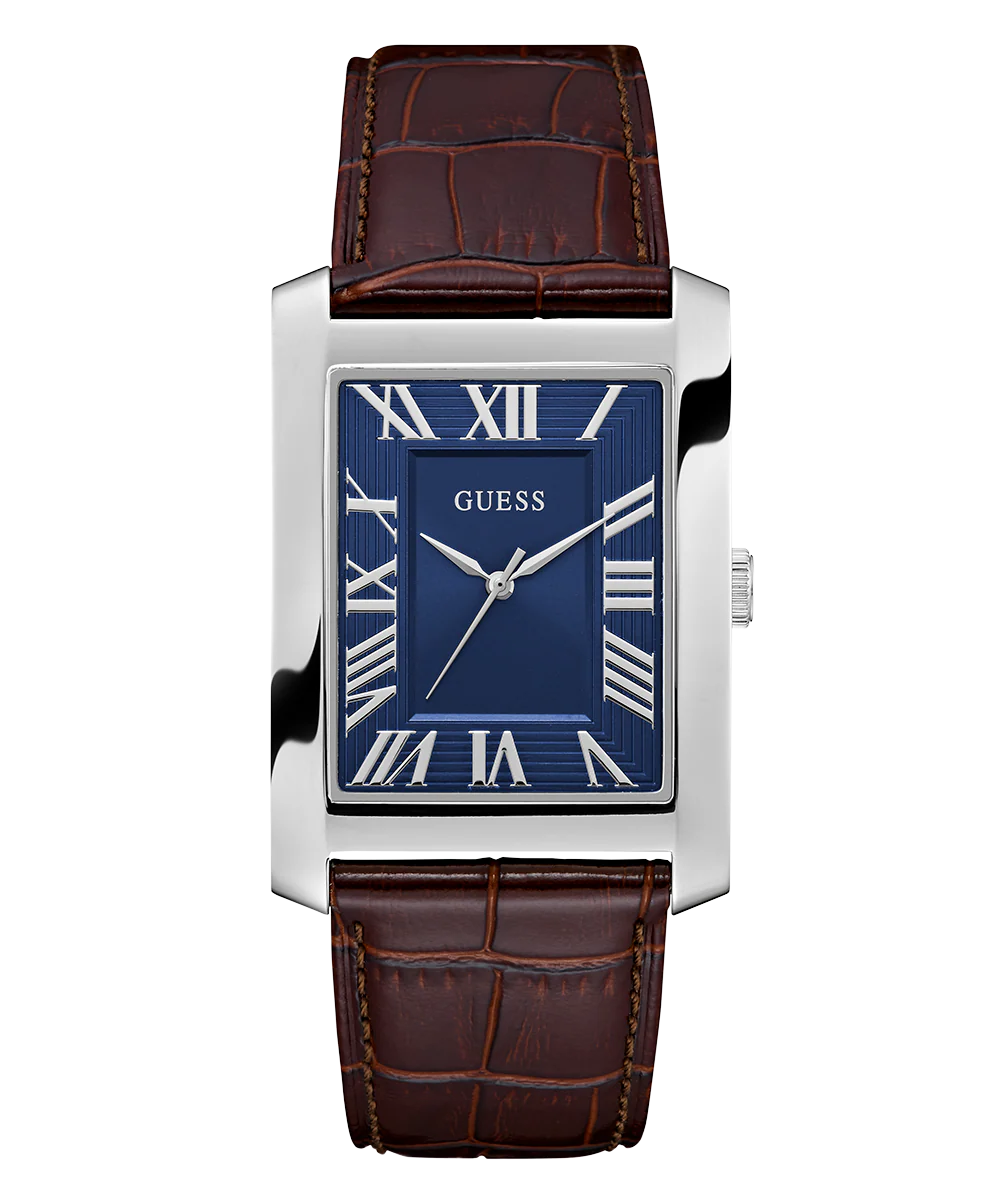 GUESS Mens Brown Silver Tone Analog Watch