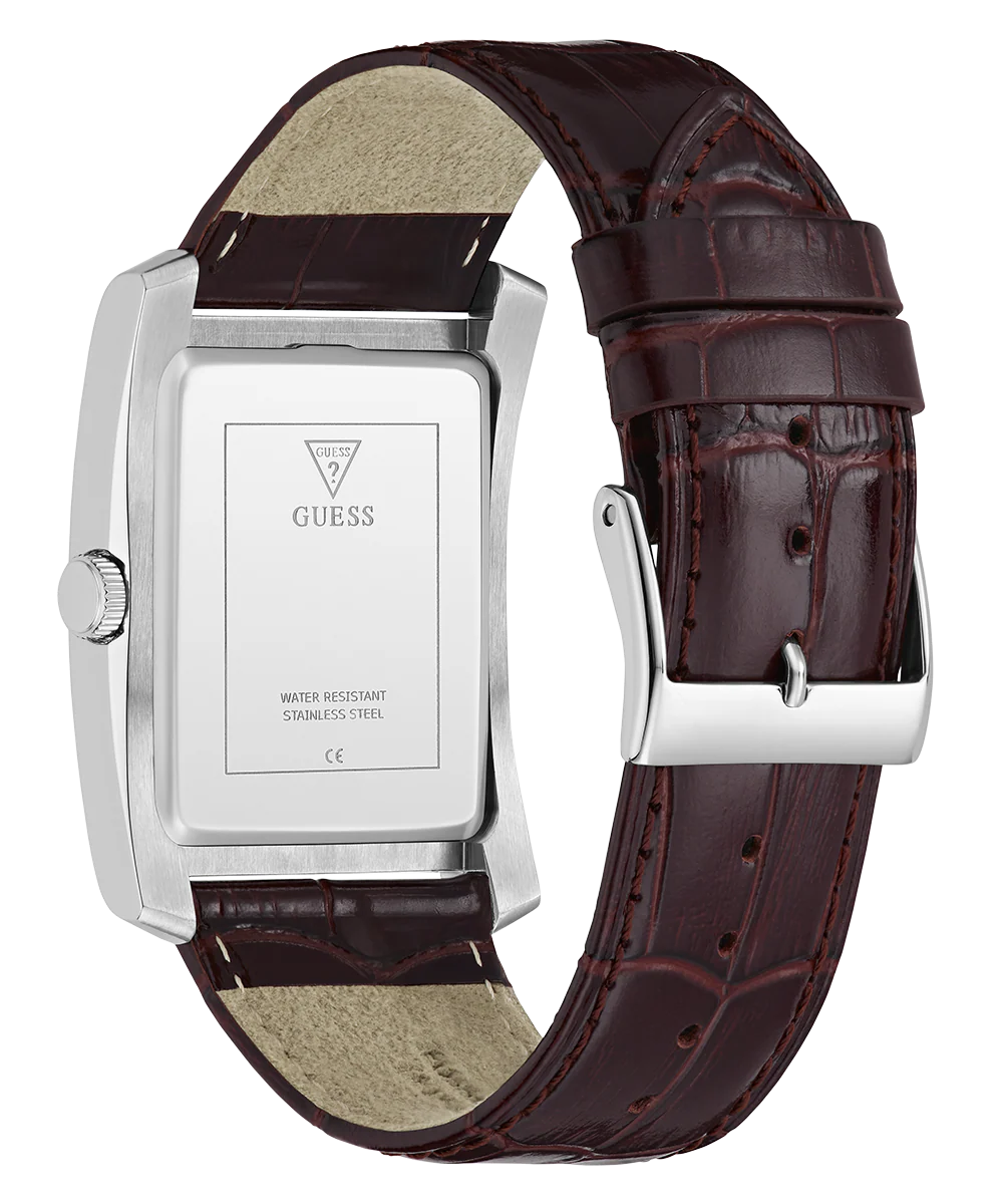 GUESS Mens Brown Silver Tone Analog Watch