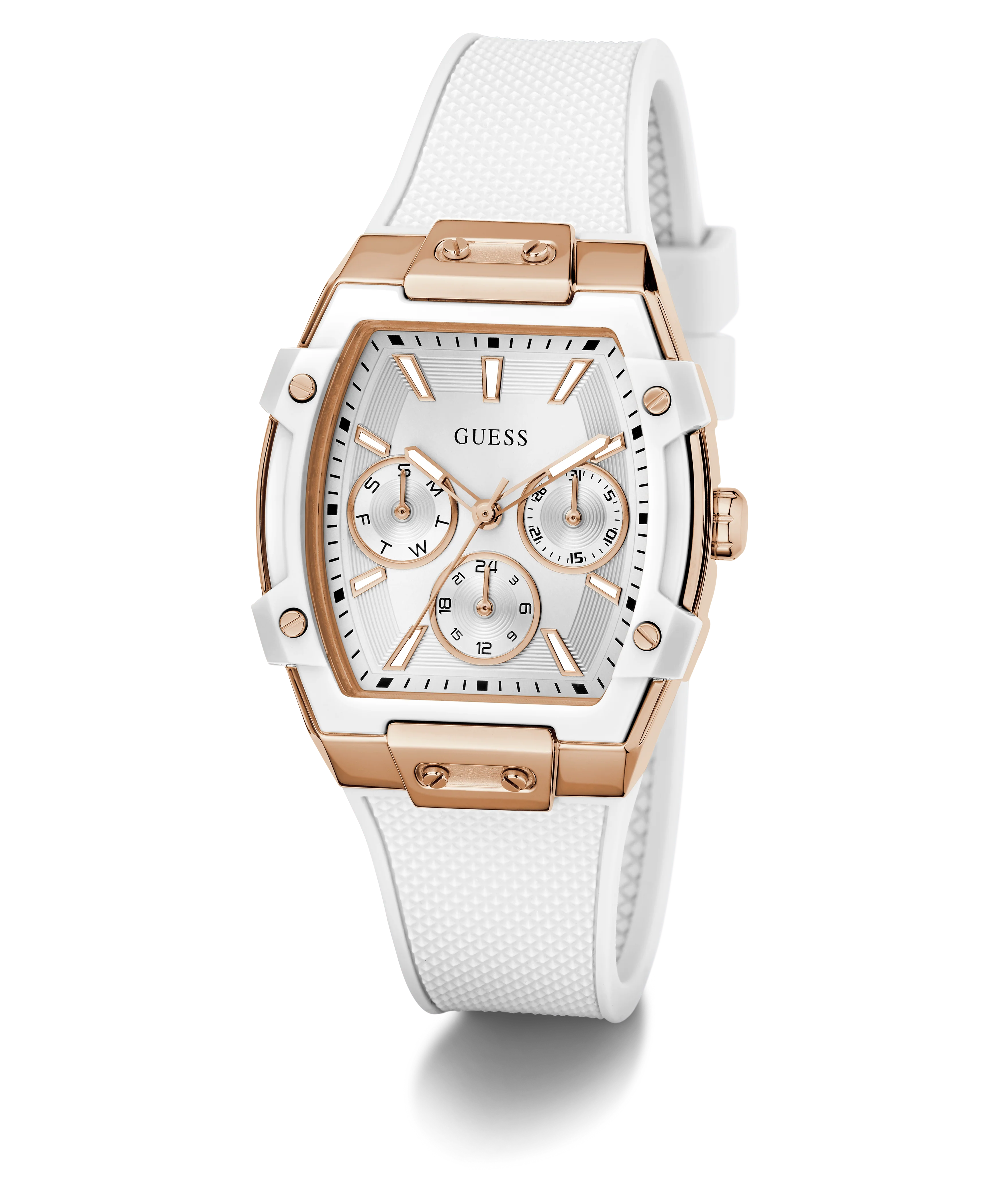 GUESS Ladies White Rose Gold Tone Analog Watch