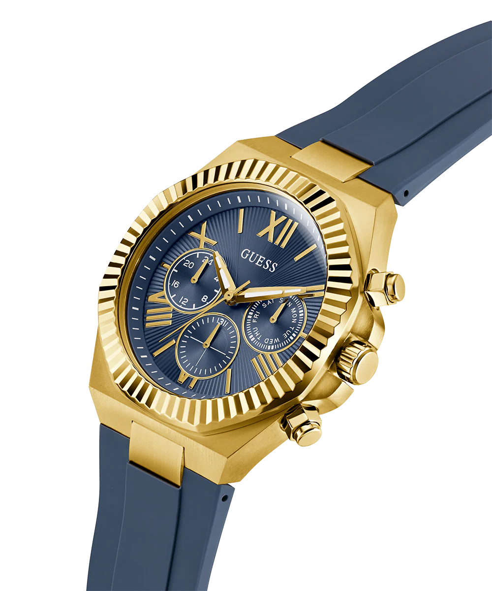 GUESS Mens Equity Blue Gold Tone Analog Watch