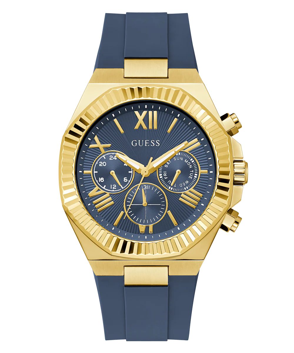 GUESS Mens Equity Blue Gold Tone Analog Watch