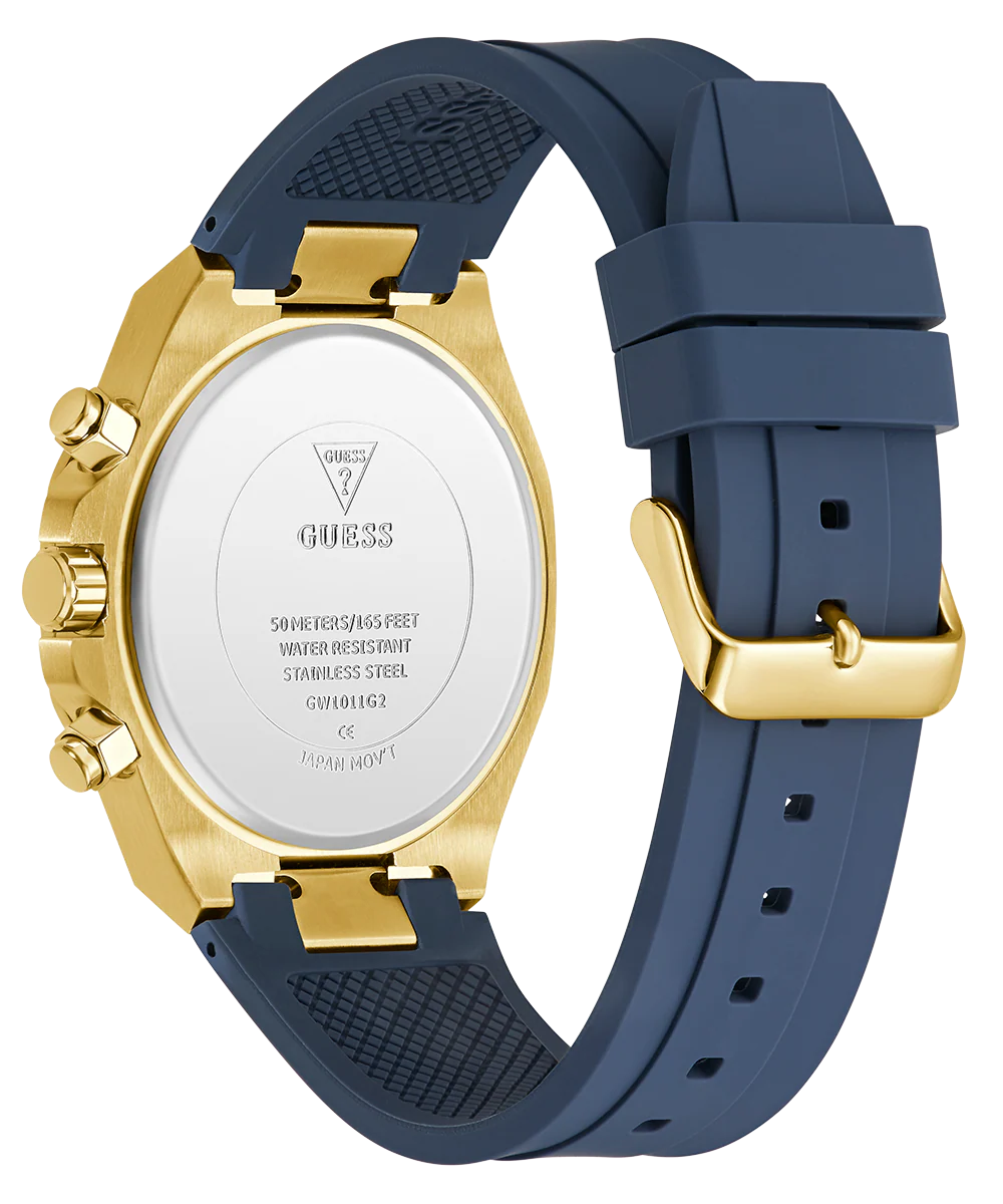 GUESS Mens Equity Blue Gold Tone Analog Watch