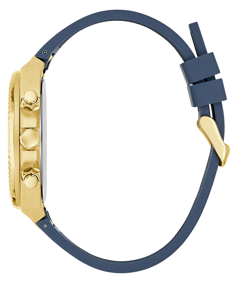 GUESS Mens Equity Blue Gold Tone Analog Watch