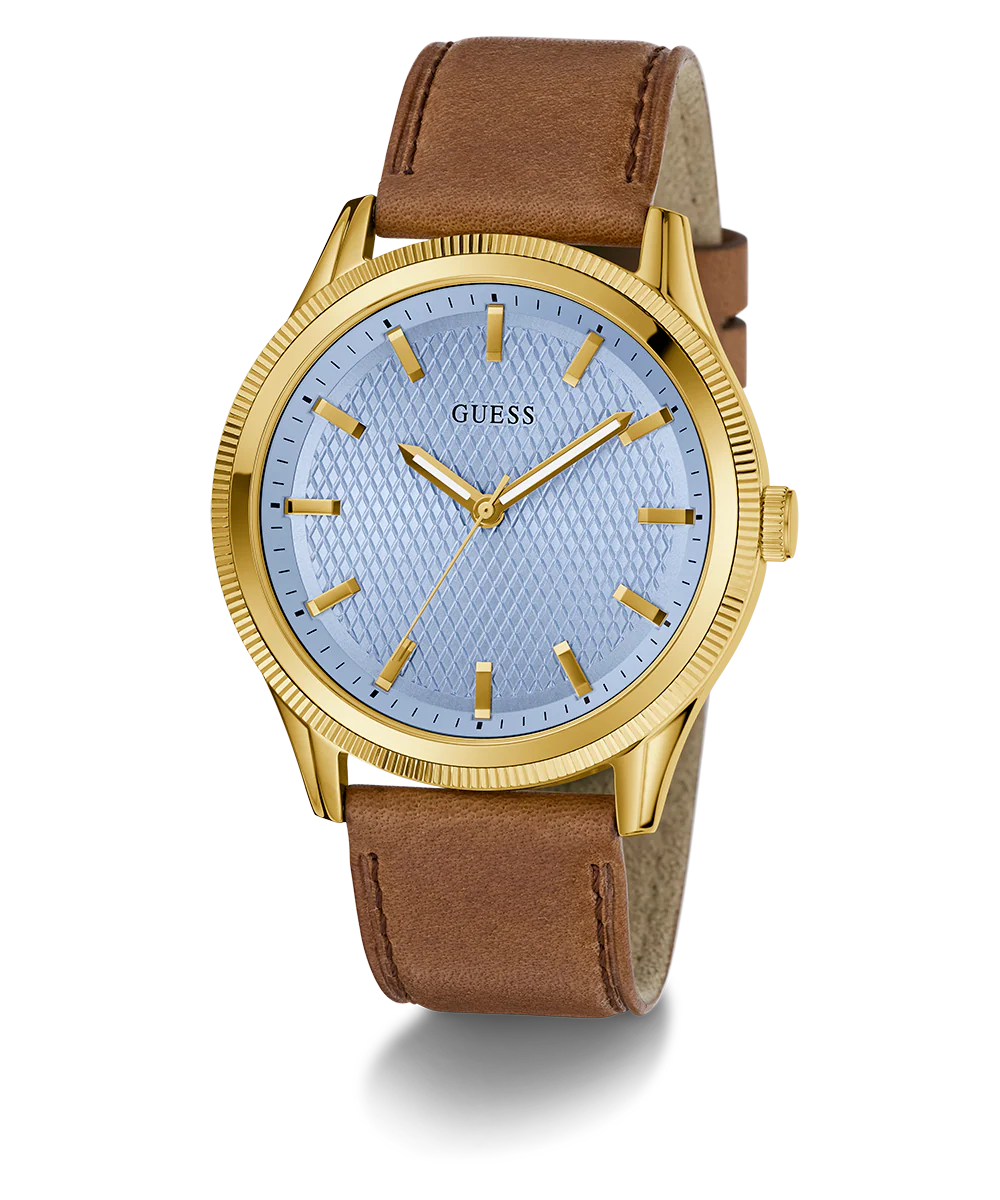 GUESS Mens Brown Gold Tone Analog Watch